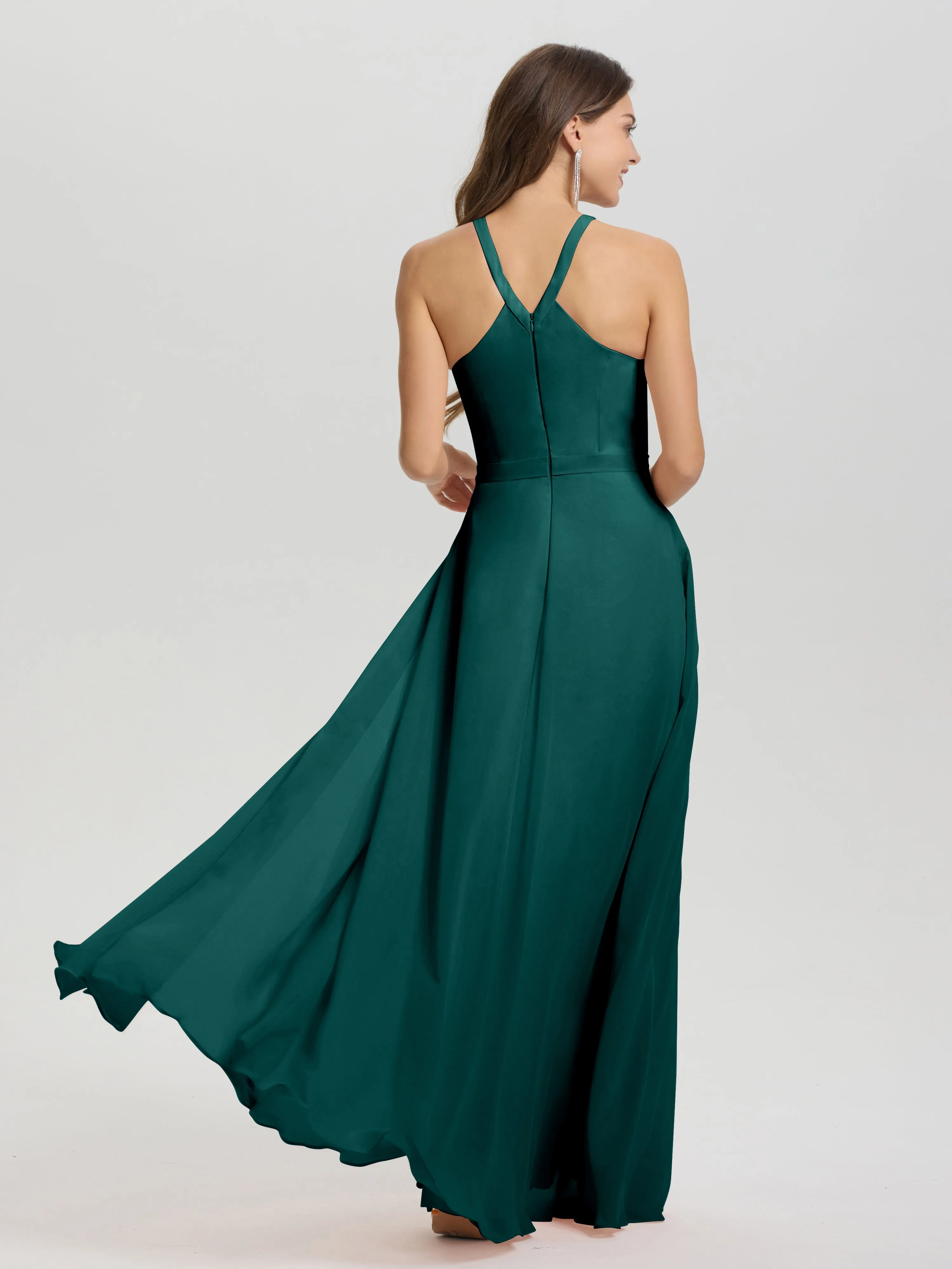 Hater A-Line Key Hole Sleeveless Floor Length Chiffon Bridesmaid Dress