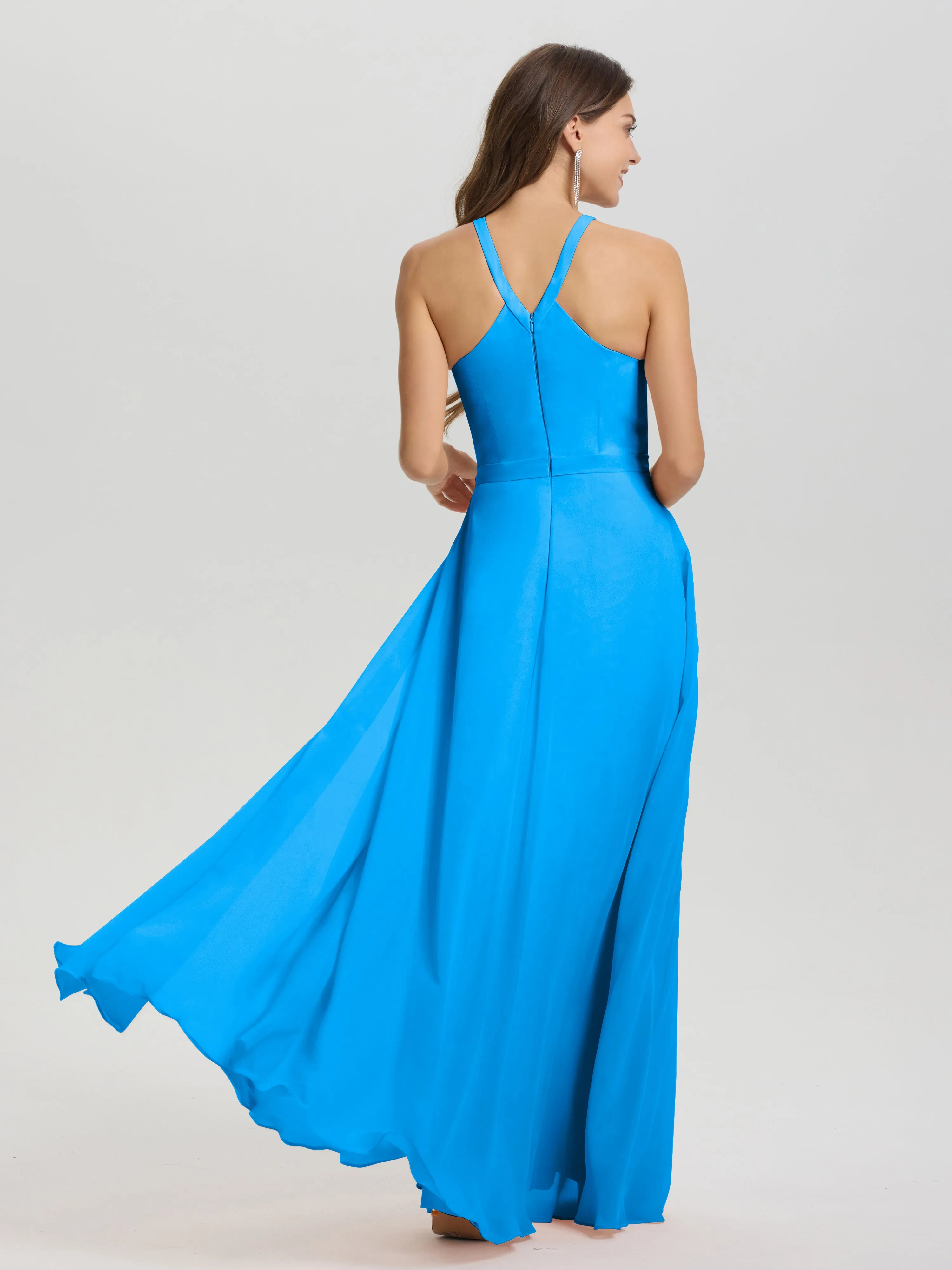 Hater A-Line Key Hole Sleeveless Floor Length Chiffon Bridesmaid Dress