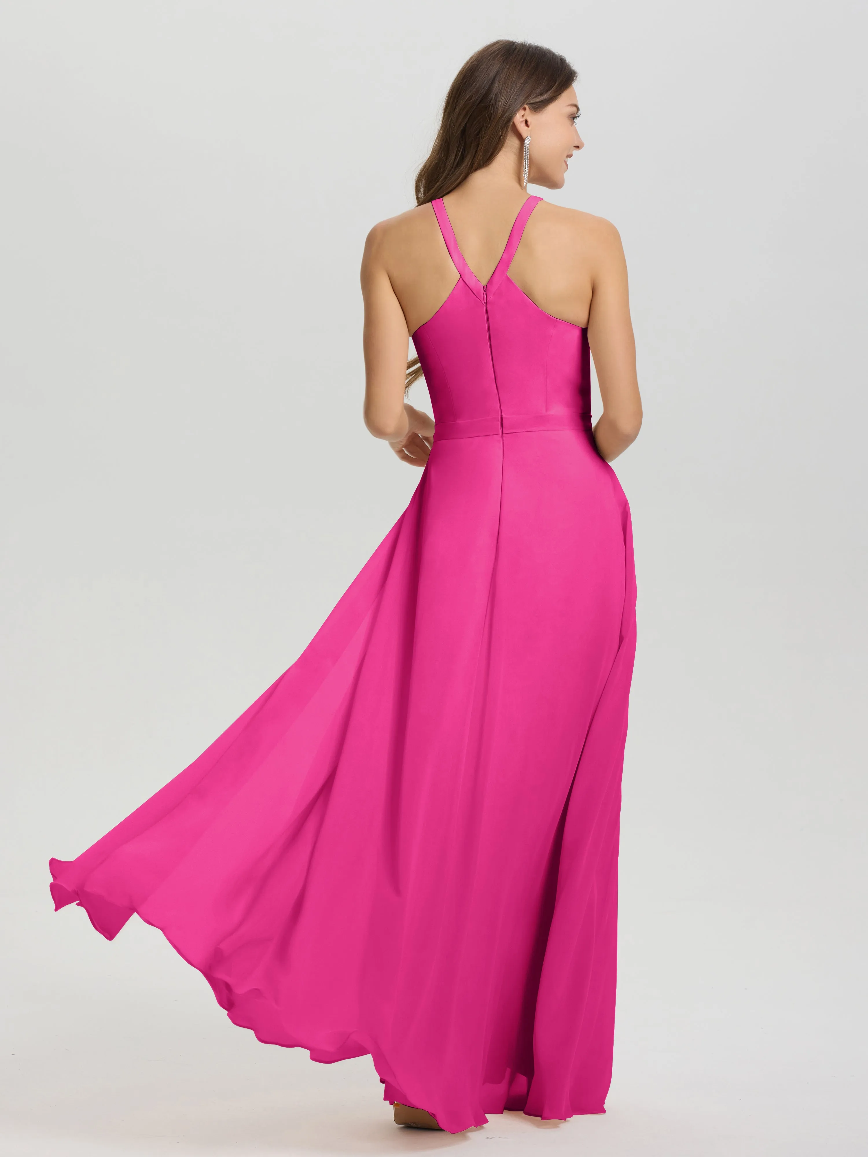 Hater A-Line Key Hole Sleeveless Floor Length Chiffon Bridesmaid Dress