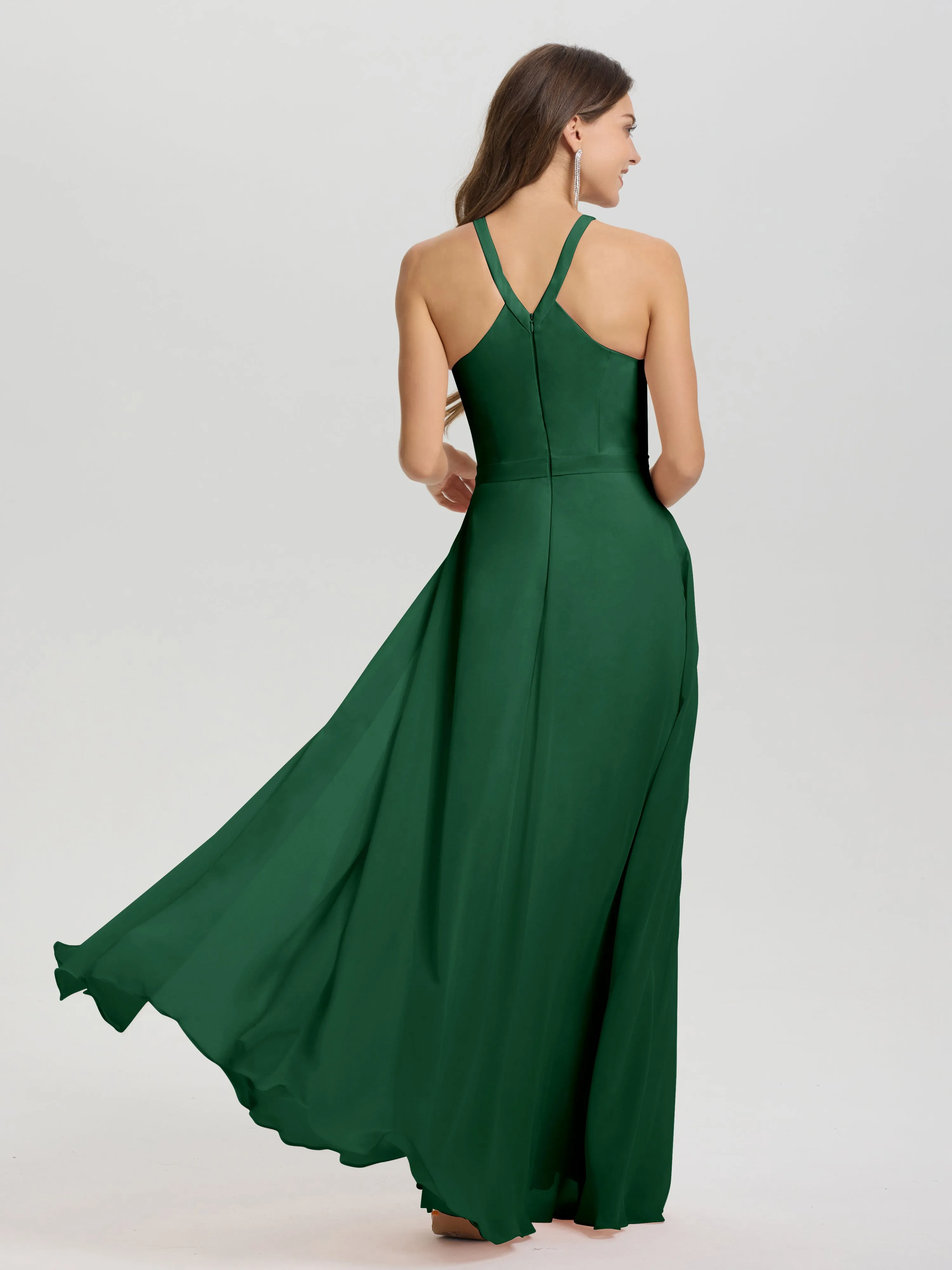 Hater A-Line Key Hole Sleeveless Floor Length Chiffon Bridesmaid Dress