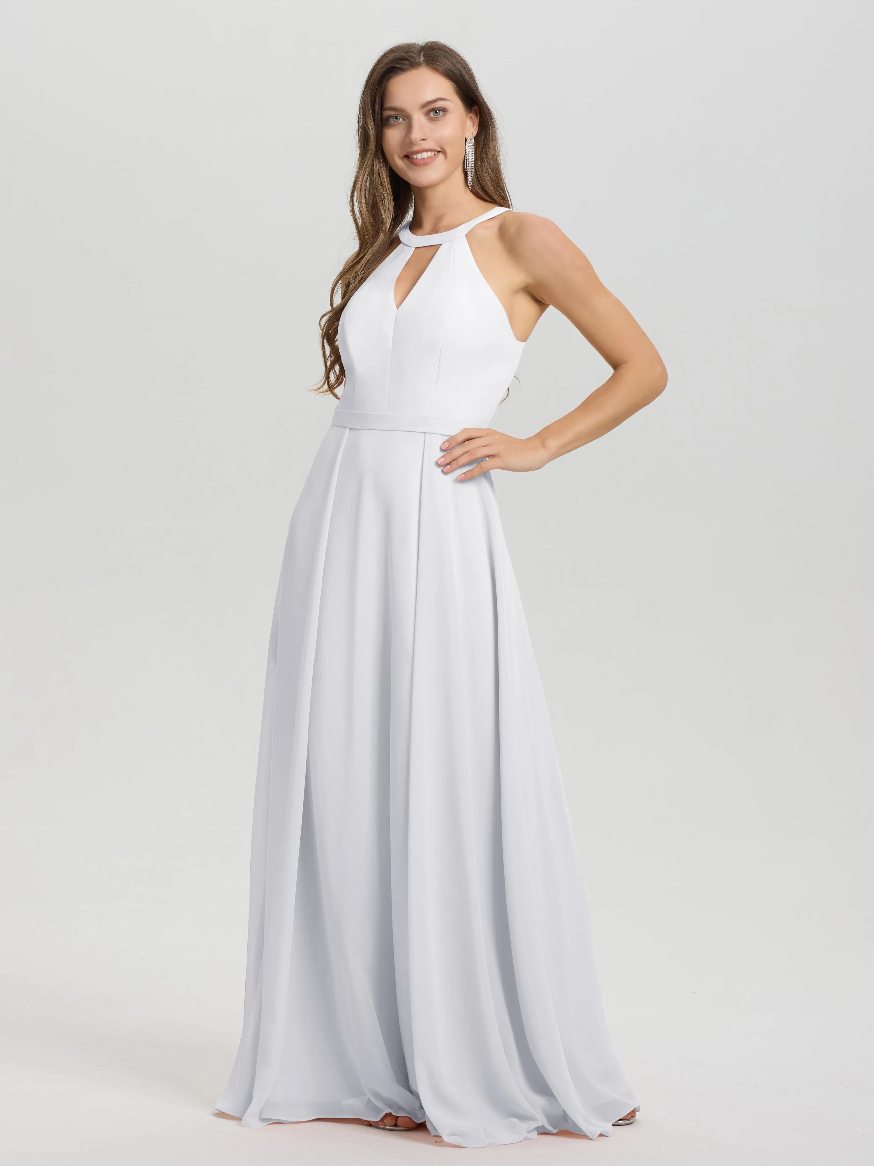 Hater A-Line Key Hole Sleeveless Floor Length Chiffon Bridesmaid Dress