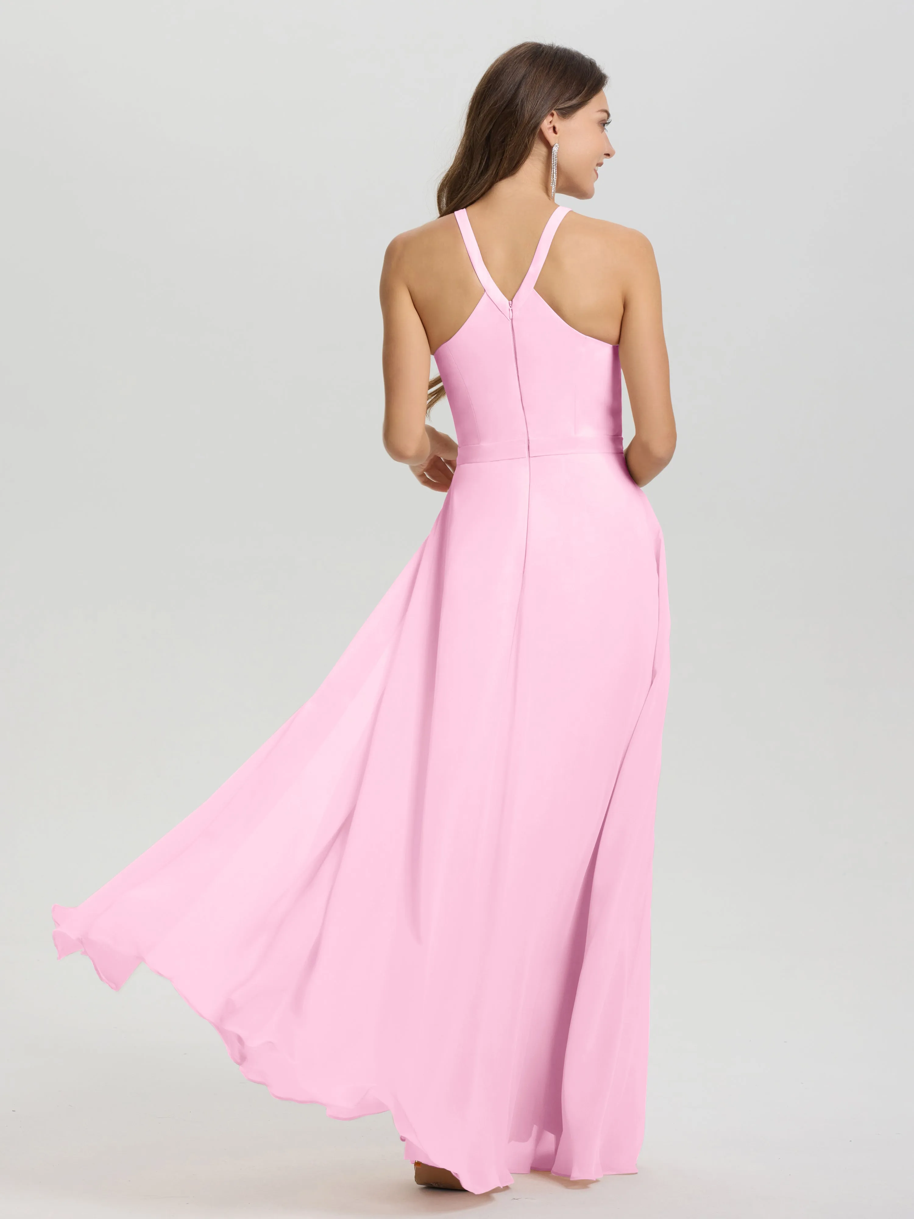 Hater A-Line Key Hole Sleeveless Floor Length Chiffon Bridesmaid Dress