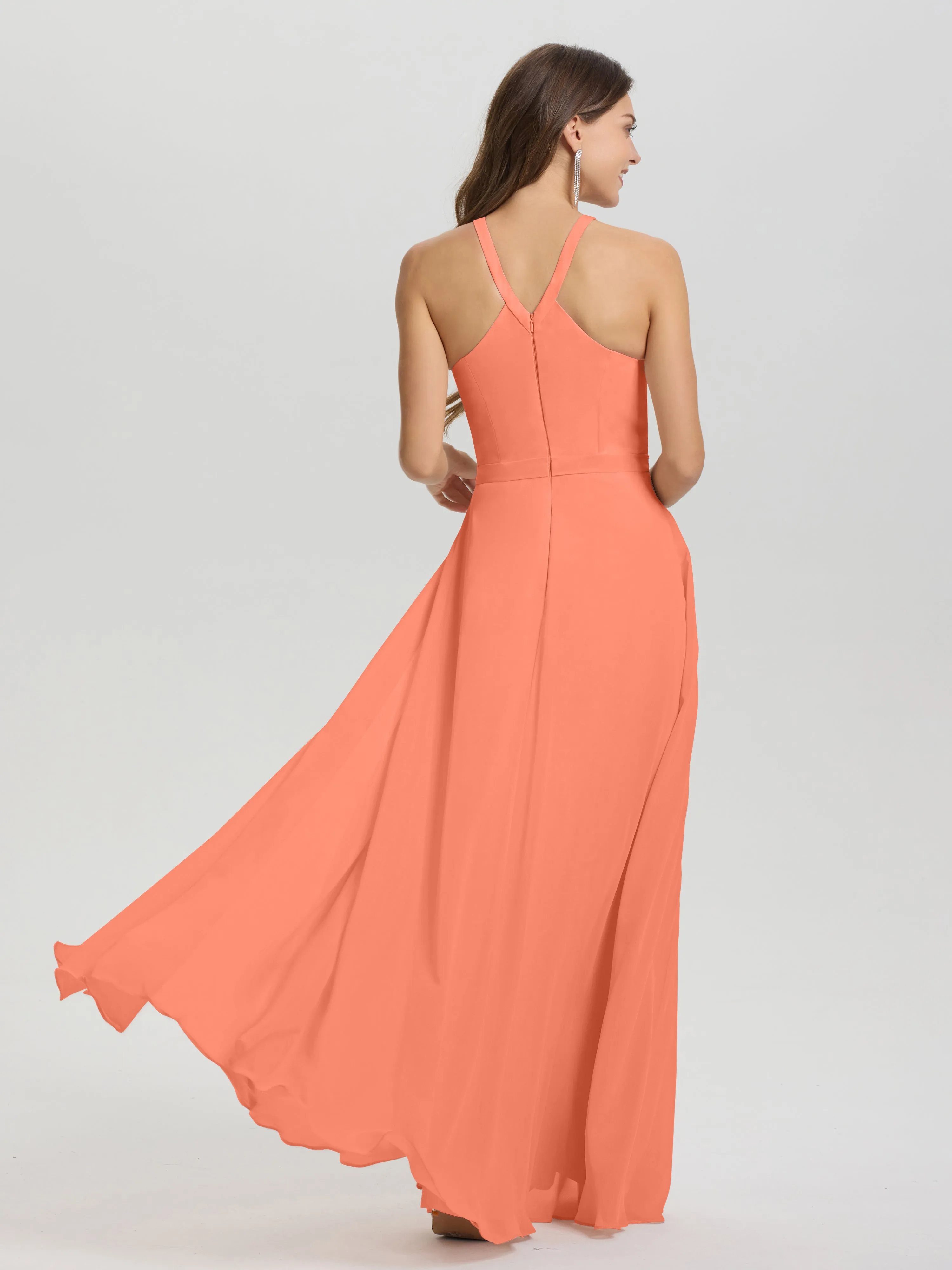 Hater A-Line Key Hole Sleeveless Floor Length Chiffon Bridesmaid Dress