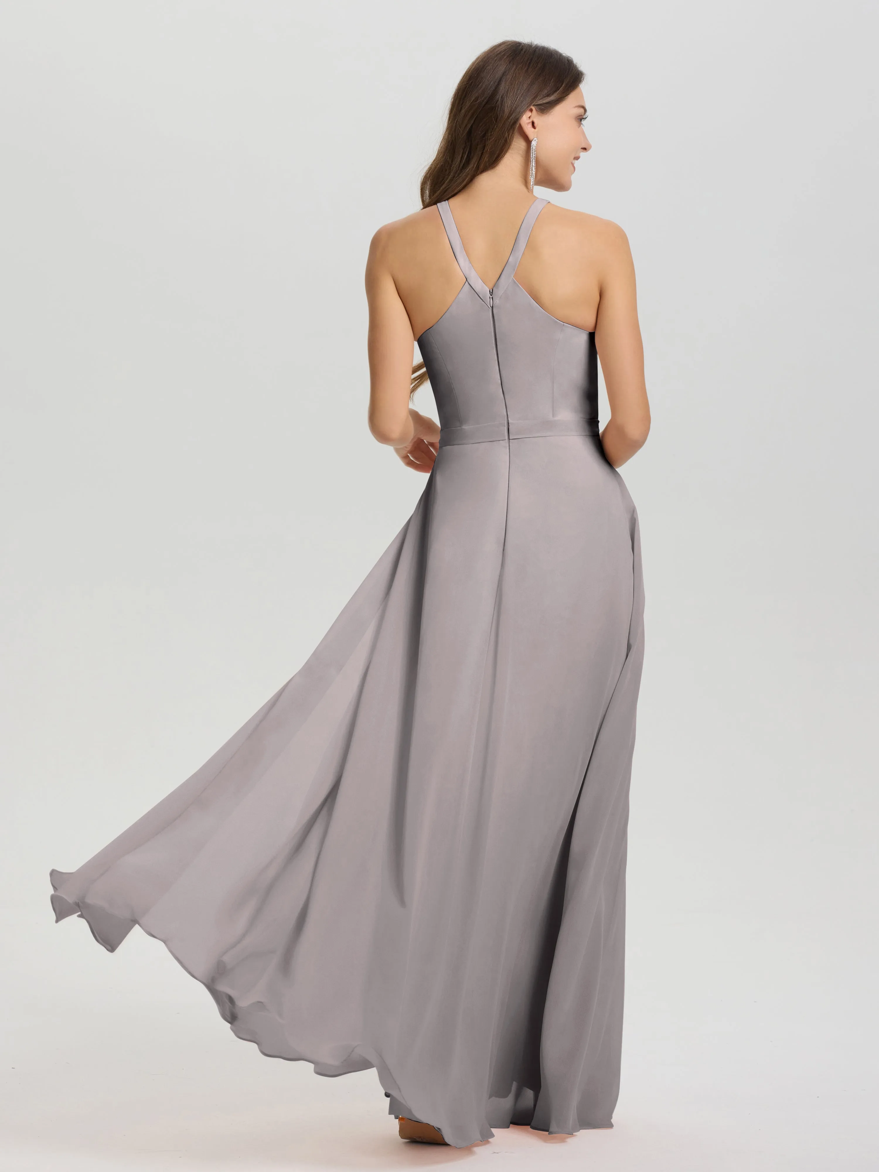 Hater A-Line Key Hole Sleeveless Floor Length Chiffon Bridesmaid Dress