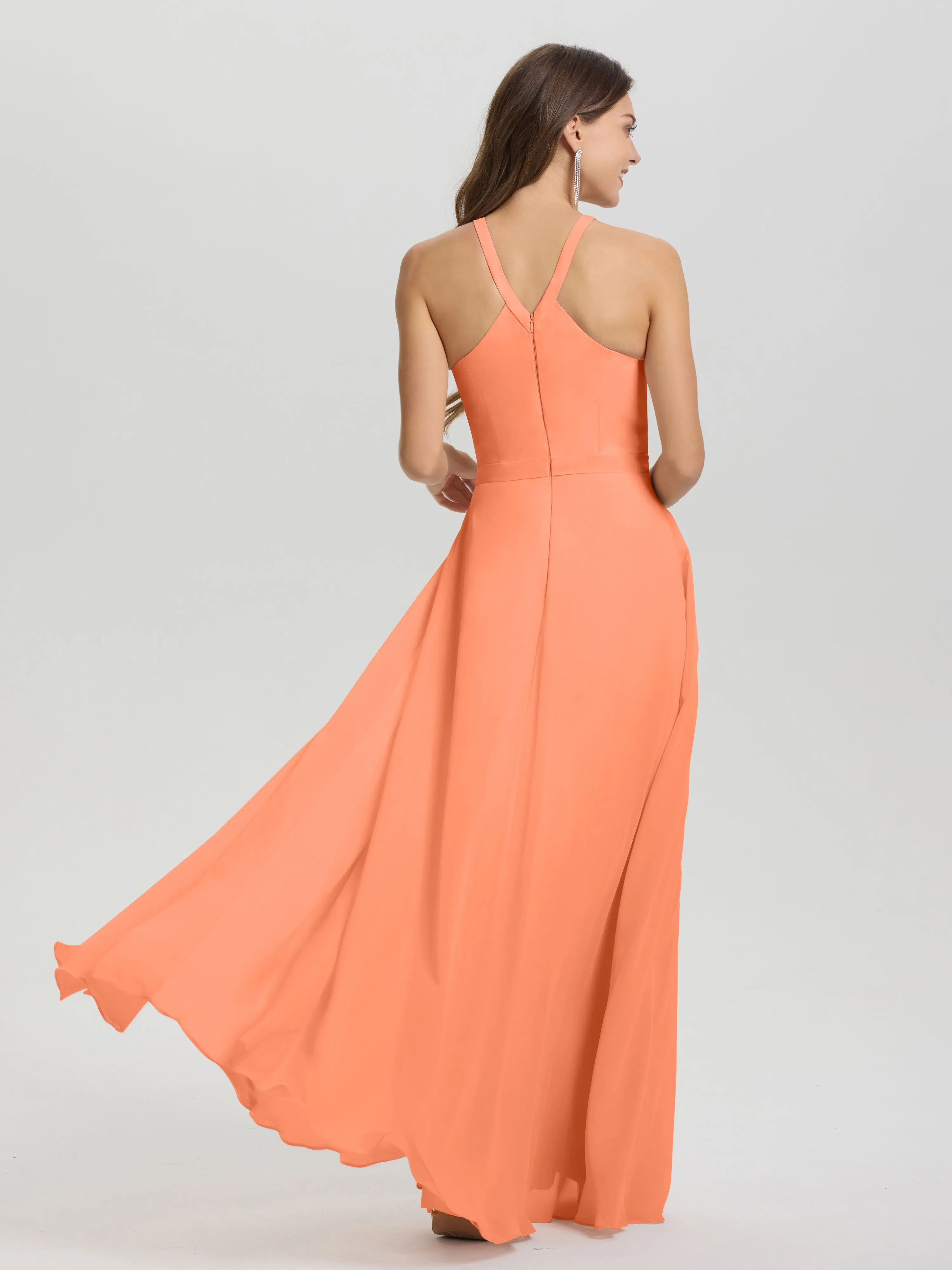 Hater A-Line Key Hole Sleeveless Floor Length Chiffon Bridesmaid Dress