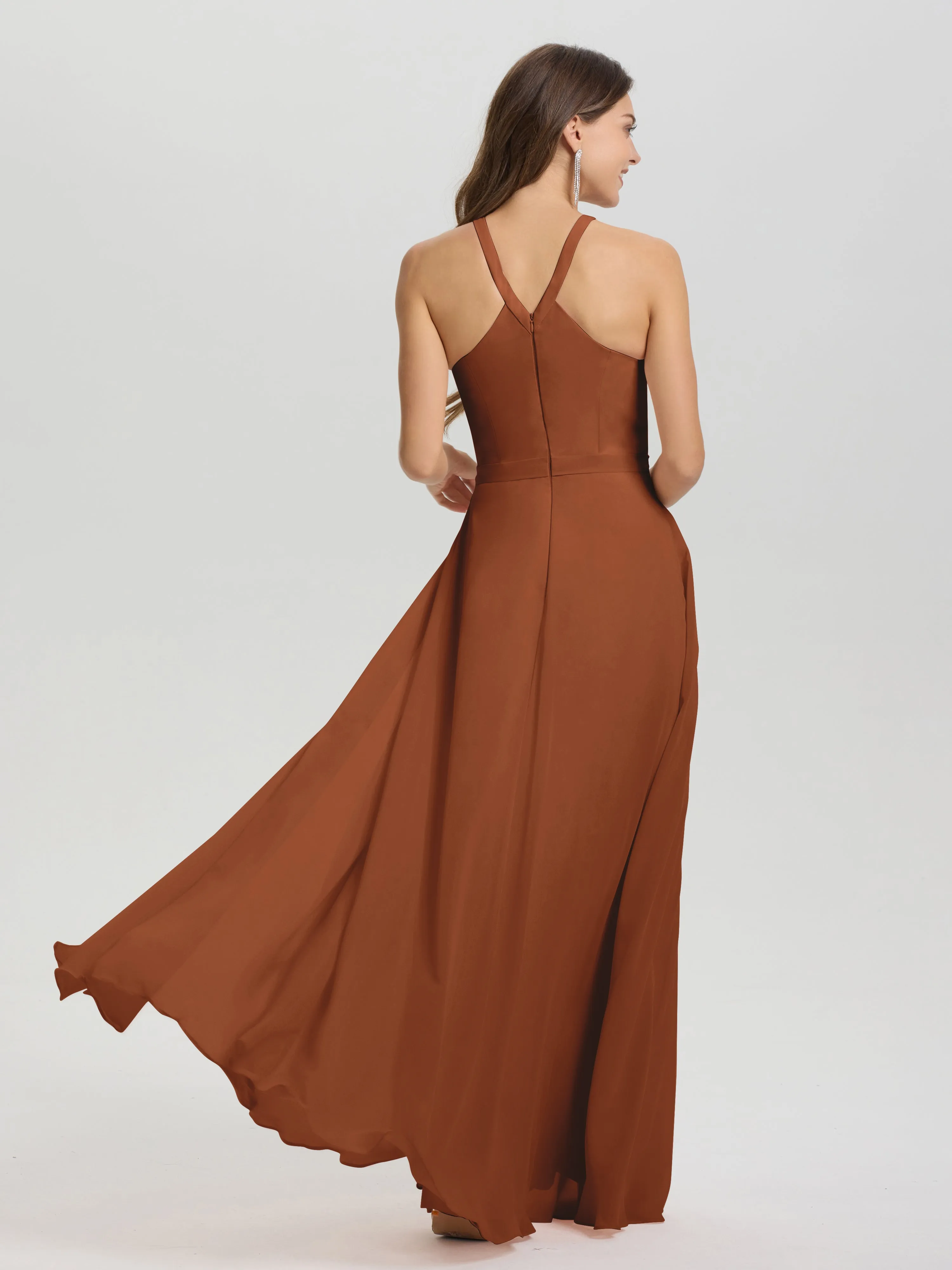 Hater A-Line Key Hole Sleeveless Floor Length Chiffon Bridesmaid Dress