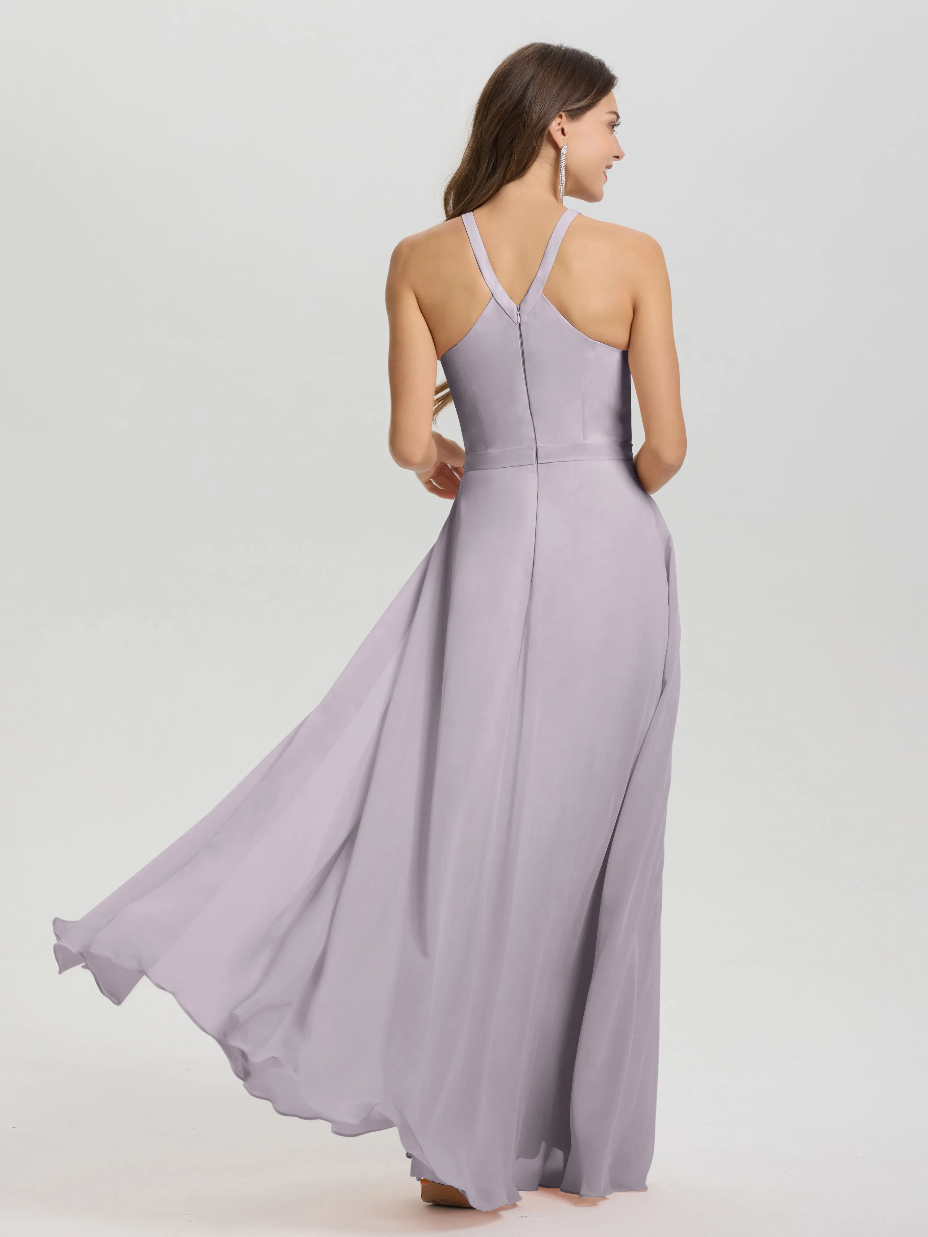 Hater A-Line Key Hole Sleeveless Floor Length Chiffon Bridesmaid Dress