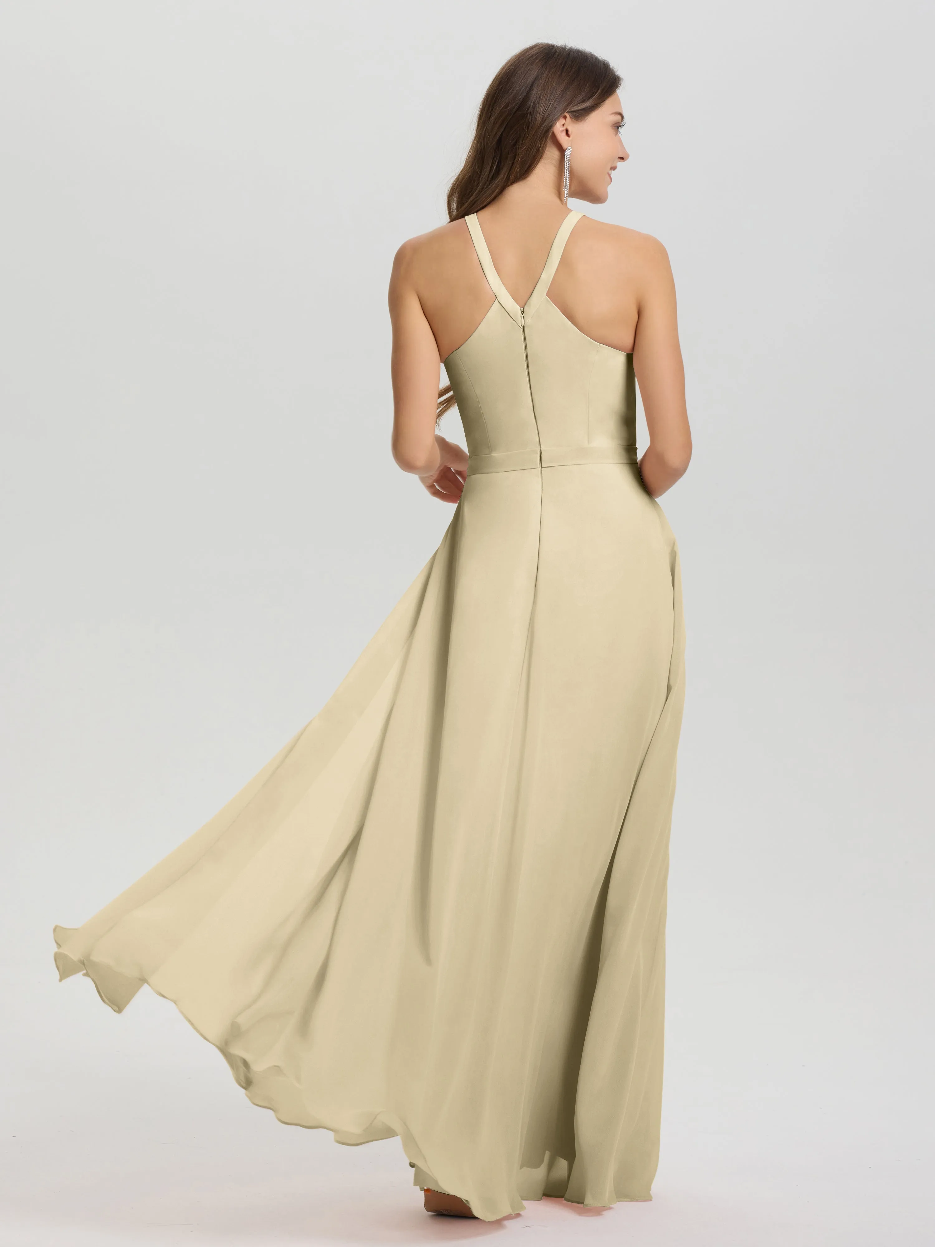 Hater A-Line Key Hole Sleeveless Floor Length Chiffon Bridesmaid Dress