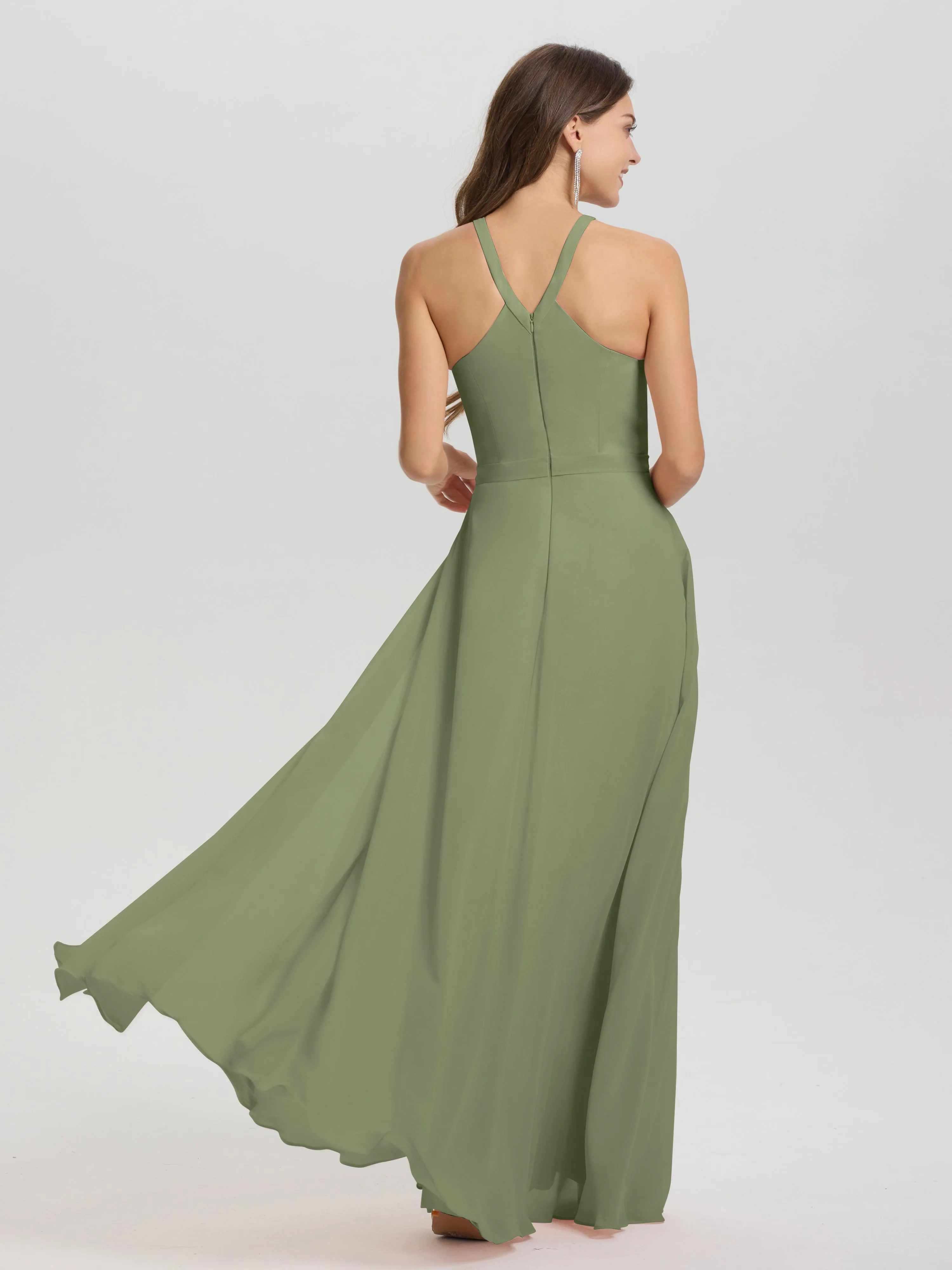 Hater A-Line Key Hole Sleeveless Floor Length Chiffon Bridesmaid Dress