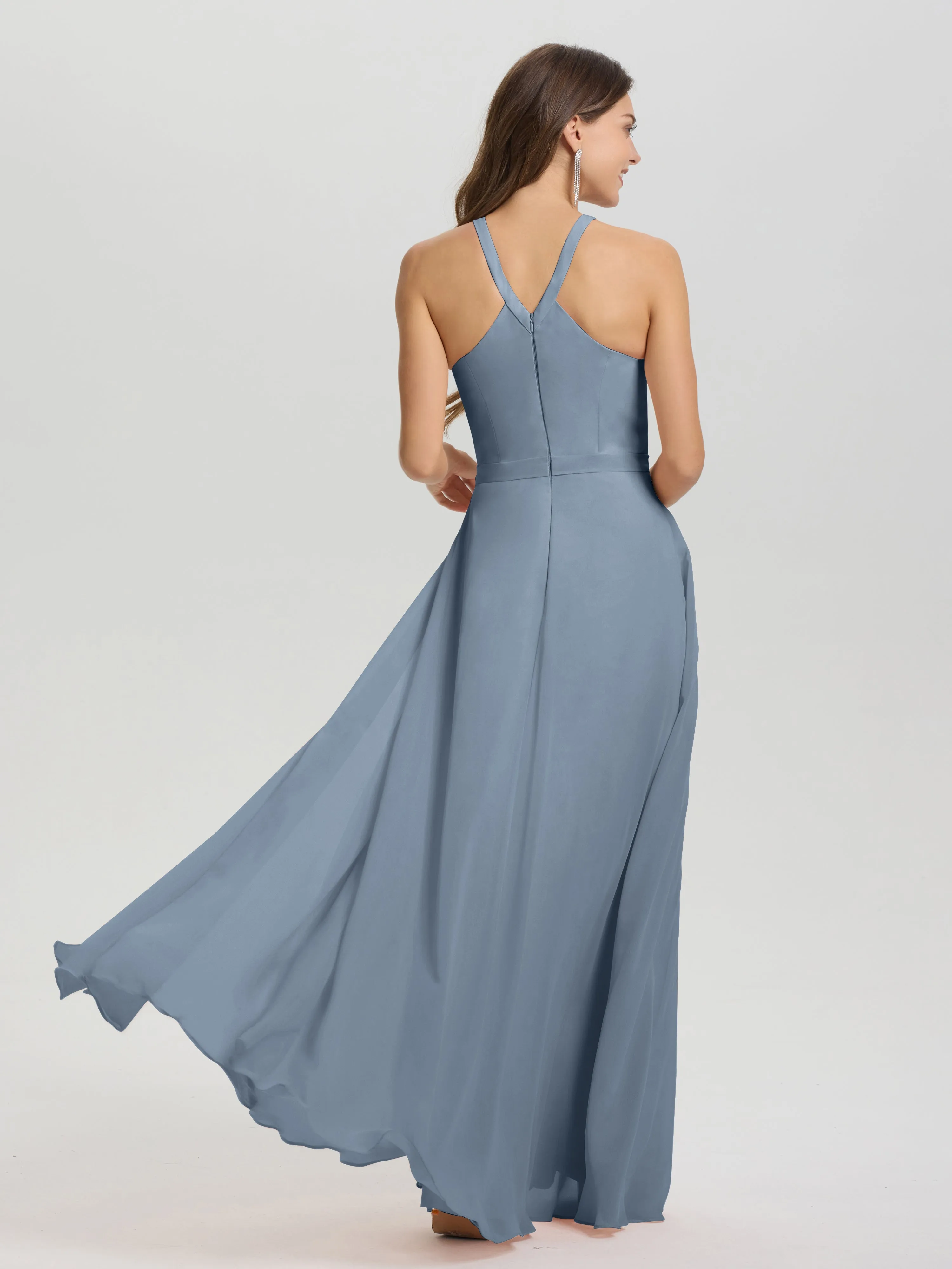 Hater A-Line Key Hole Sleeveless Floor Length Chiffon Bridesmaid Dress