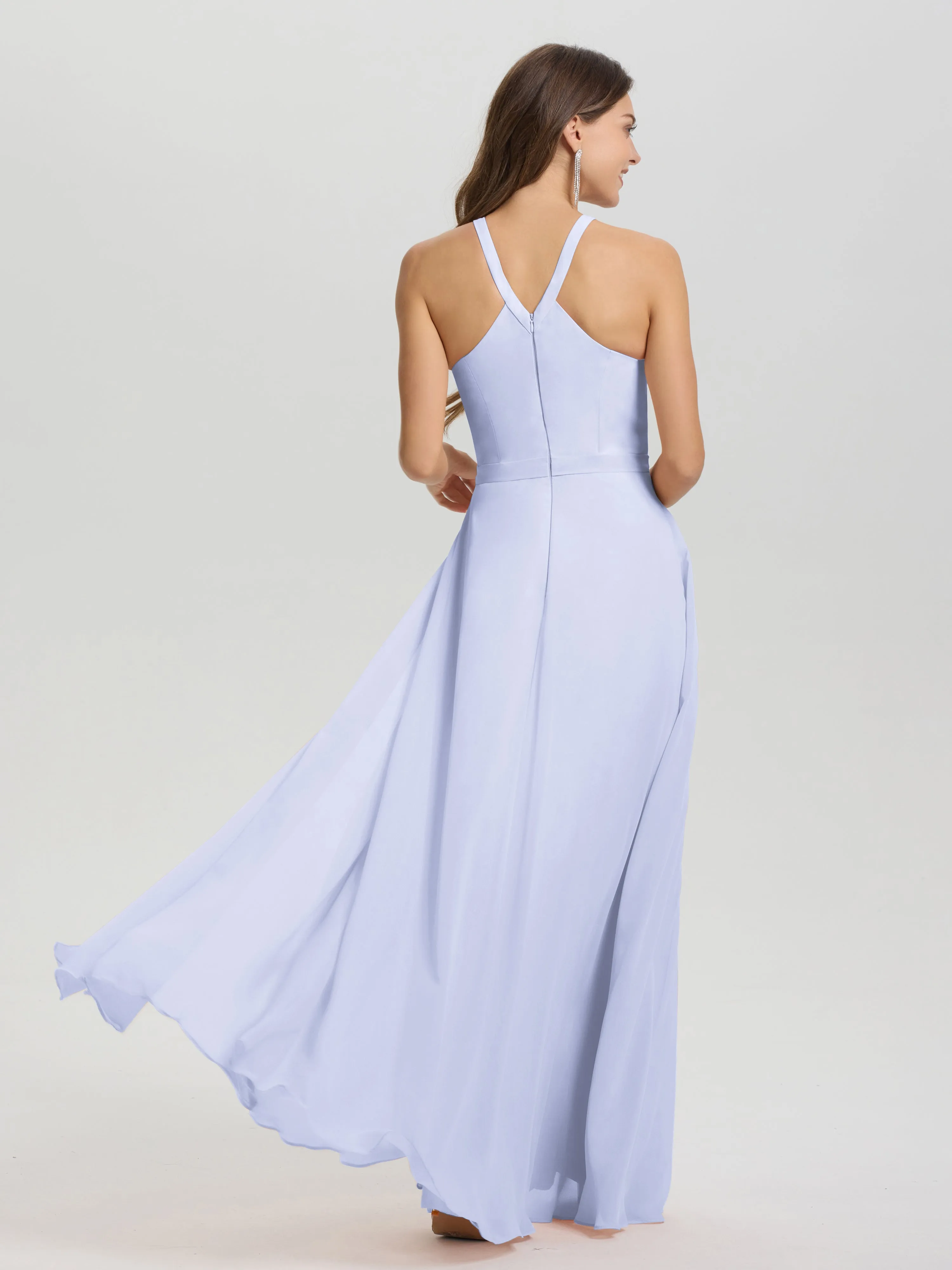 Hater A-Line Key Hole Sleeveless Floor Length Chiffon Bridesmaid Dress