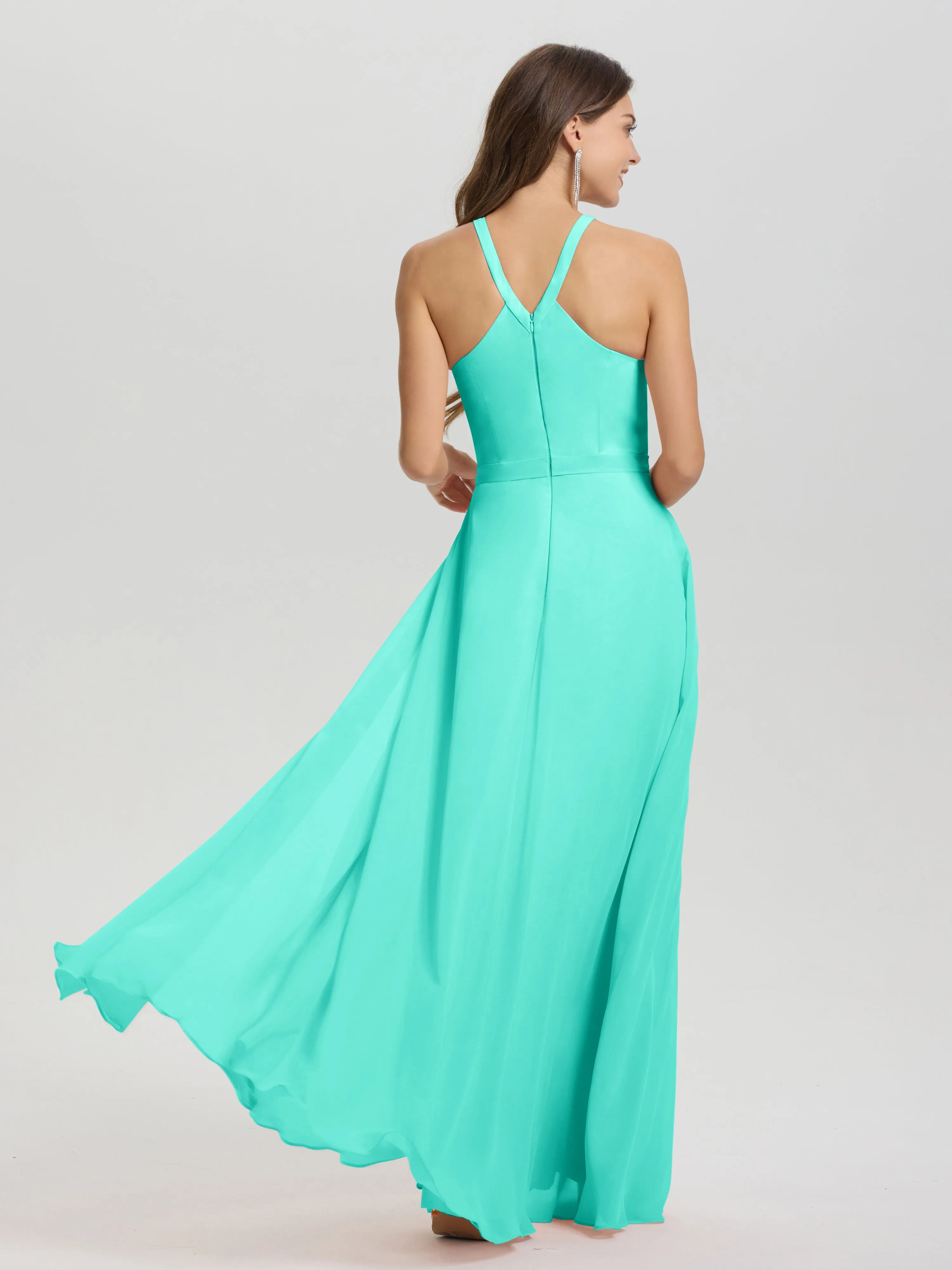 Hater A-Line Key Hole Sleeveless Floor Length Chiffon Bridesmaid Dress