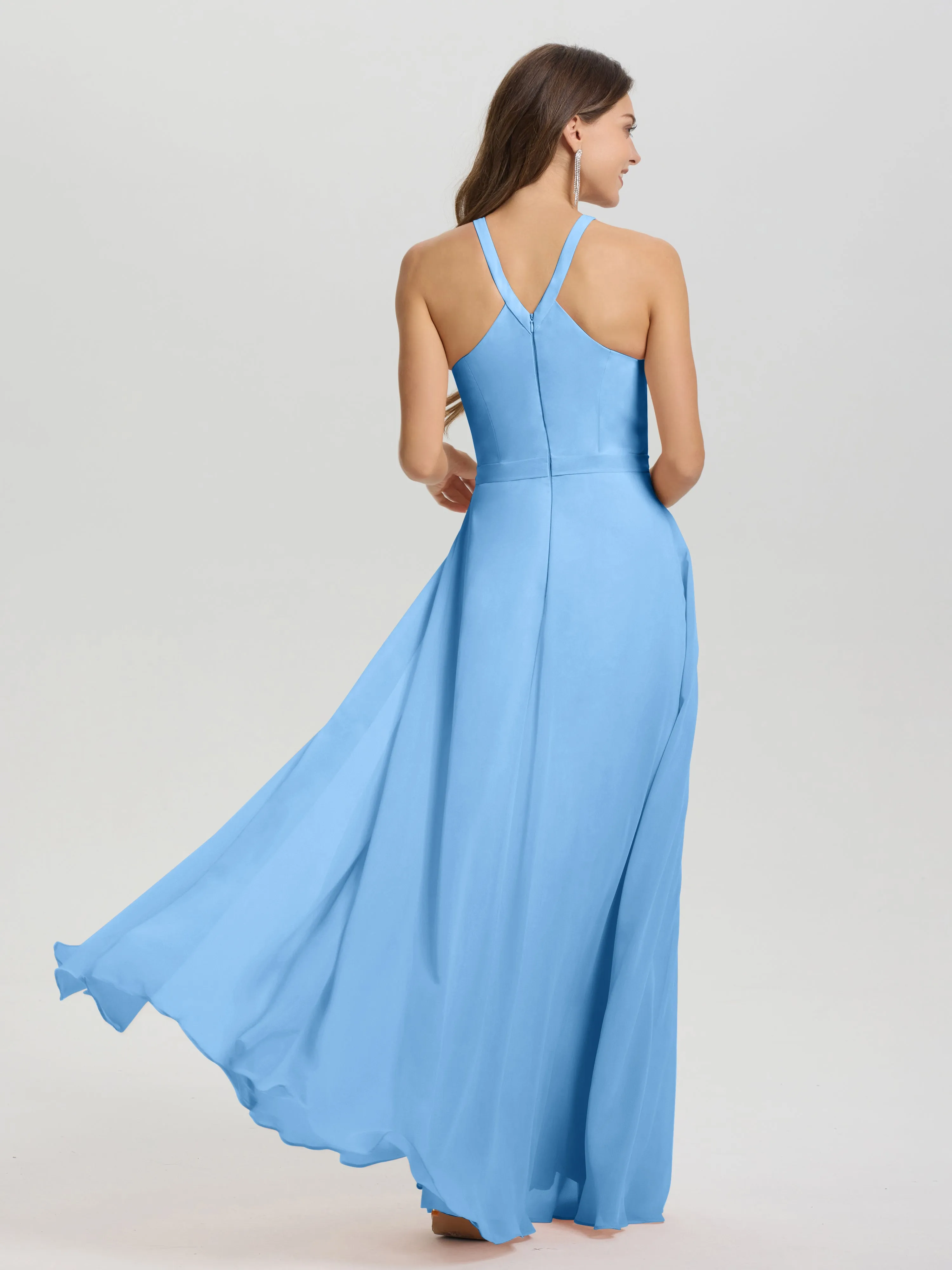 Hater A-Line Key Hole Sleeveless Floor Length Chiffon Bridesmaid Dress