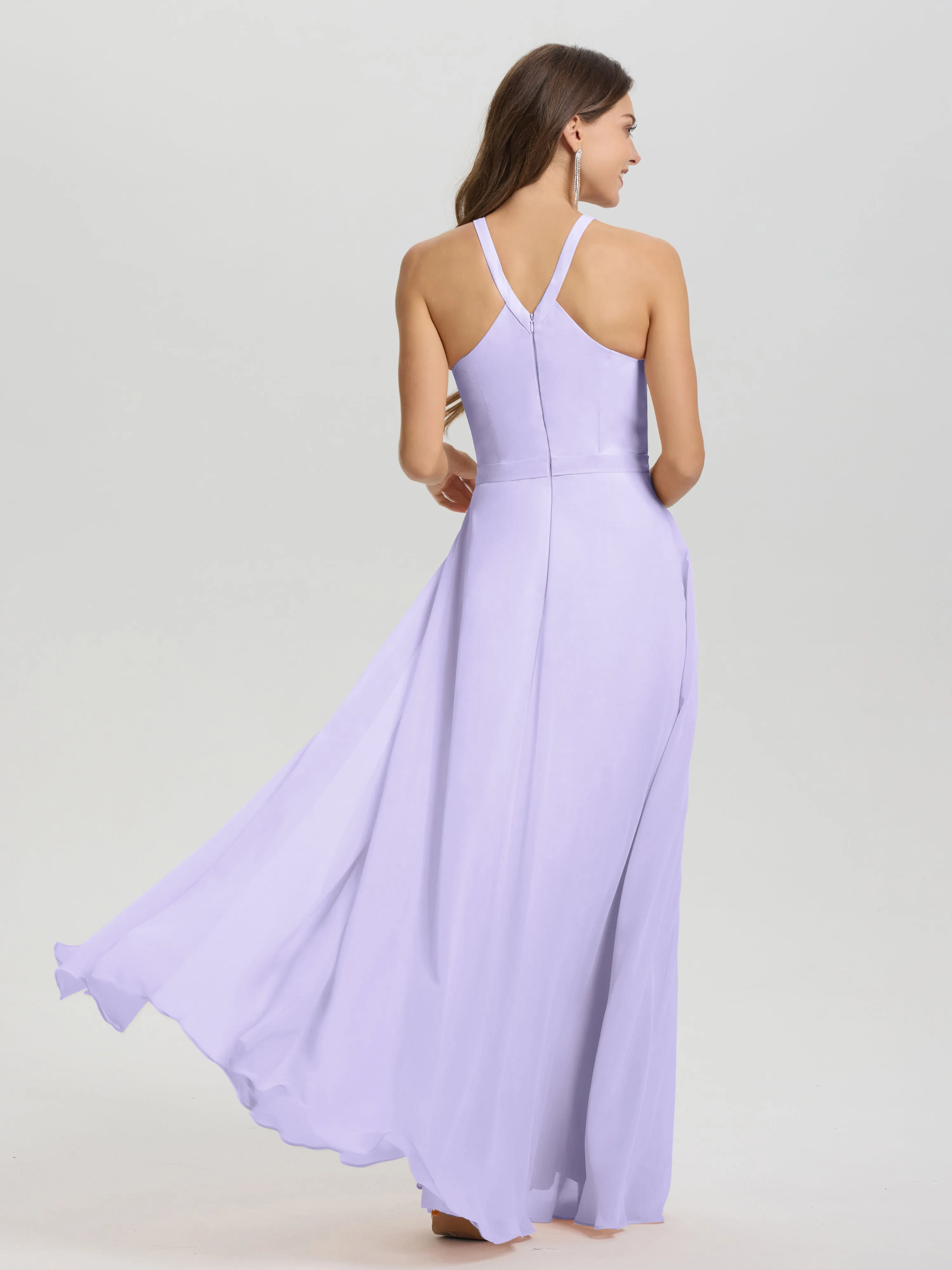 Hater A-Line Key Hole Sleeveless Floor Length Chiffon Bridesmaid Dress