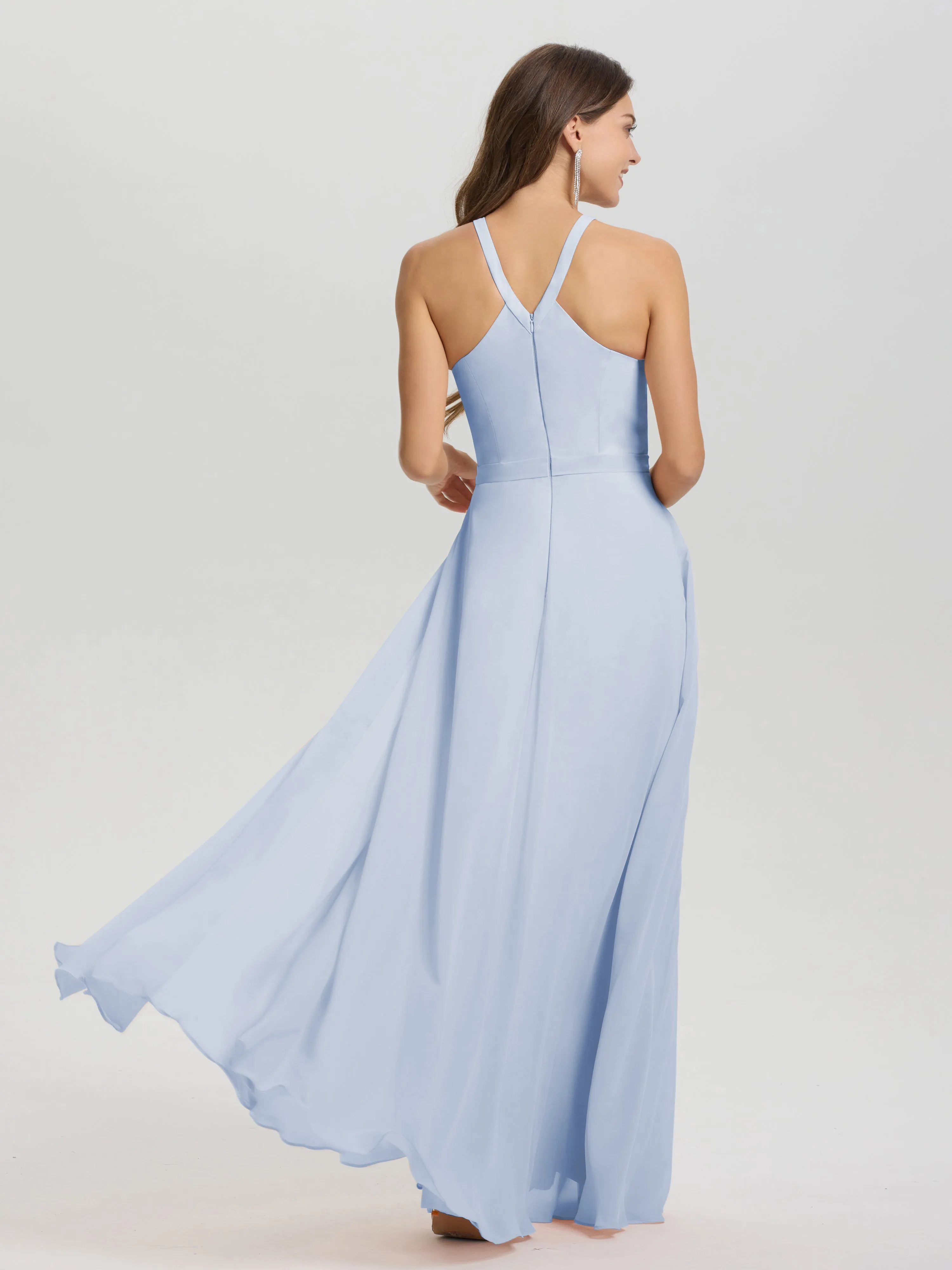 Hater A-Line Key Hole Sleeveless Floor Length Chiffon Bridesmaid Dress