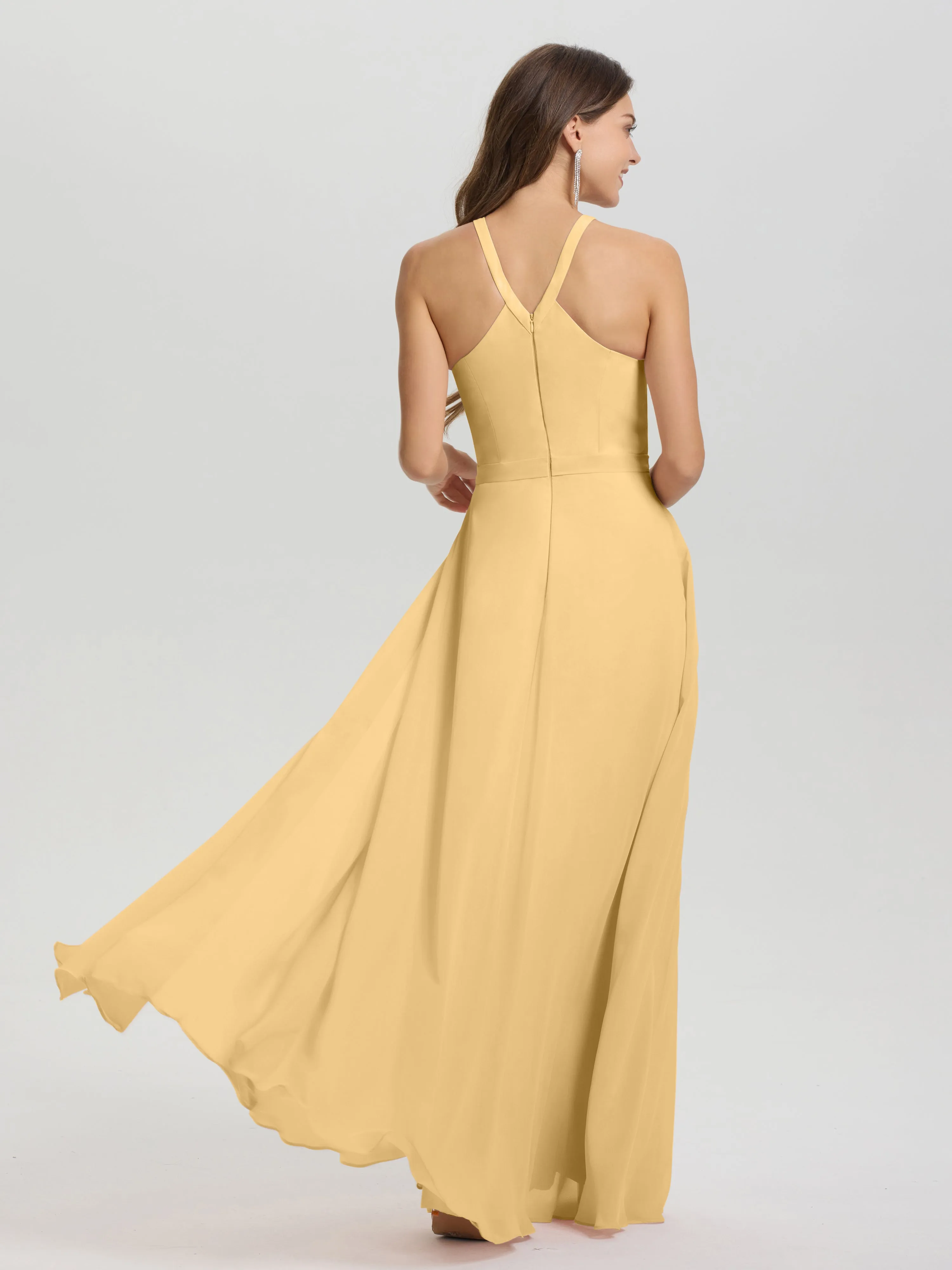 Hater A-Line Key Hole Sleeveless Floor Length Chiffon Bridesmaid Dress