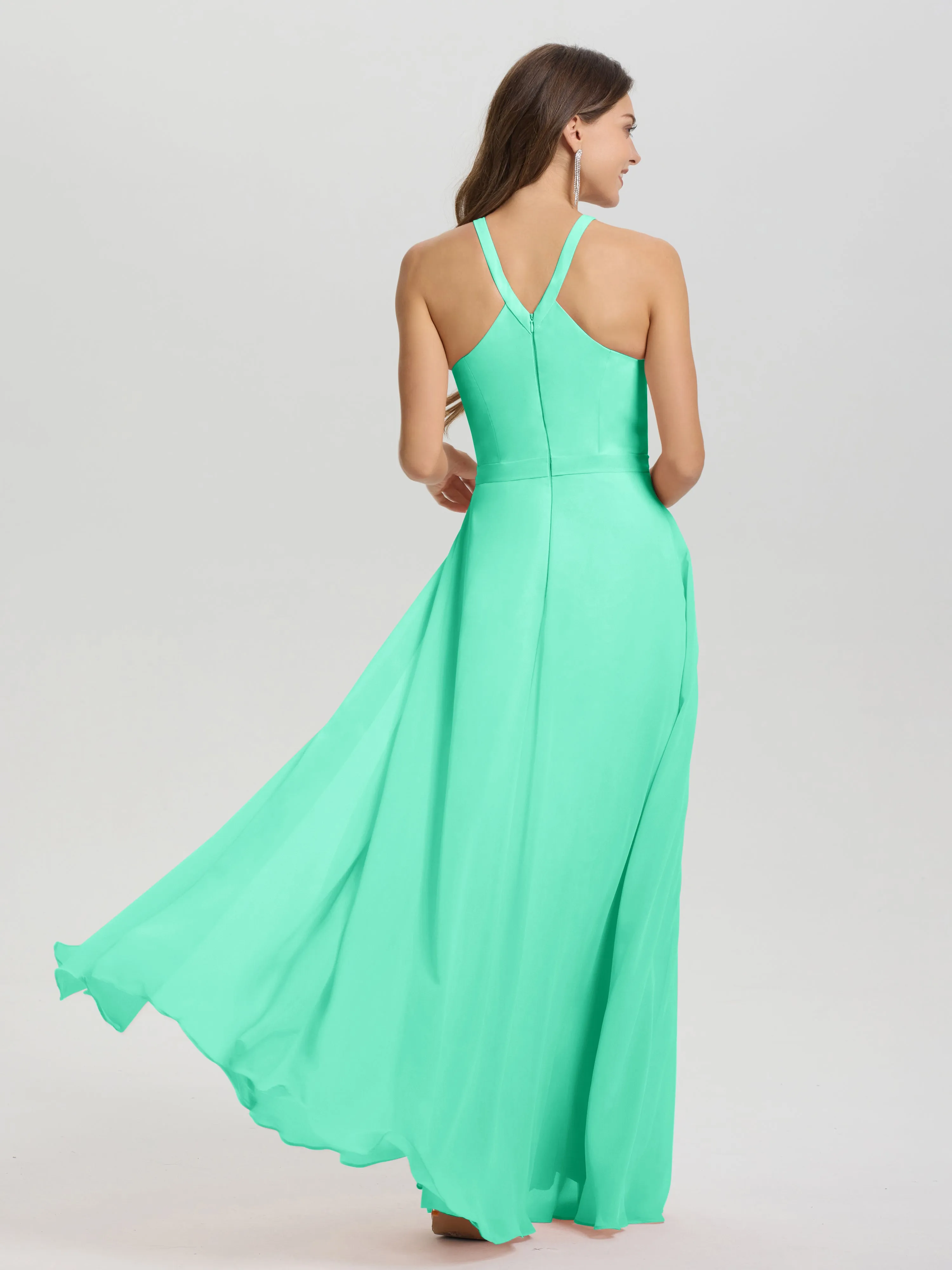 Hater A-Line Key Hole Sleeveless Floor Length Chiffon Bridesmaid Dress