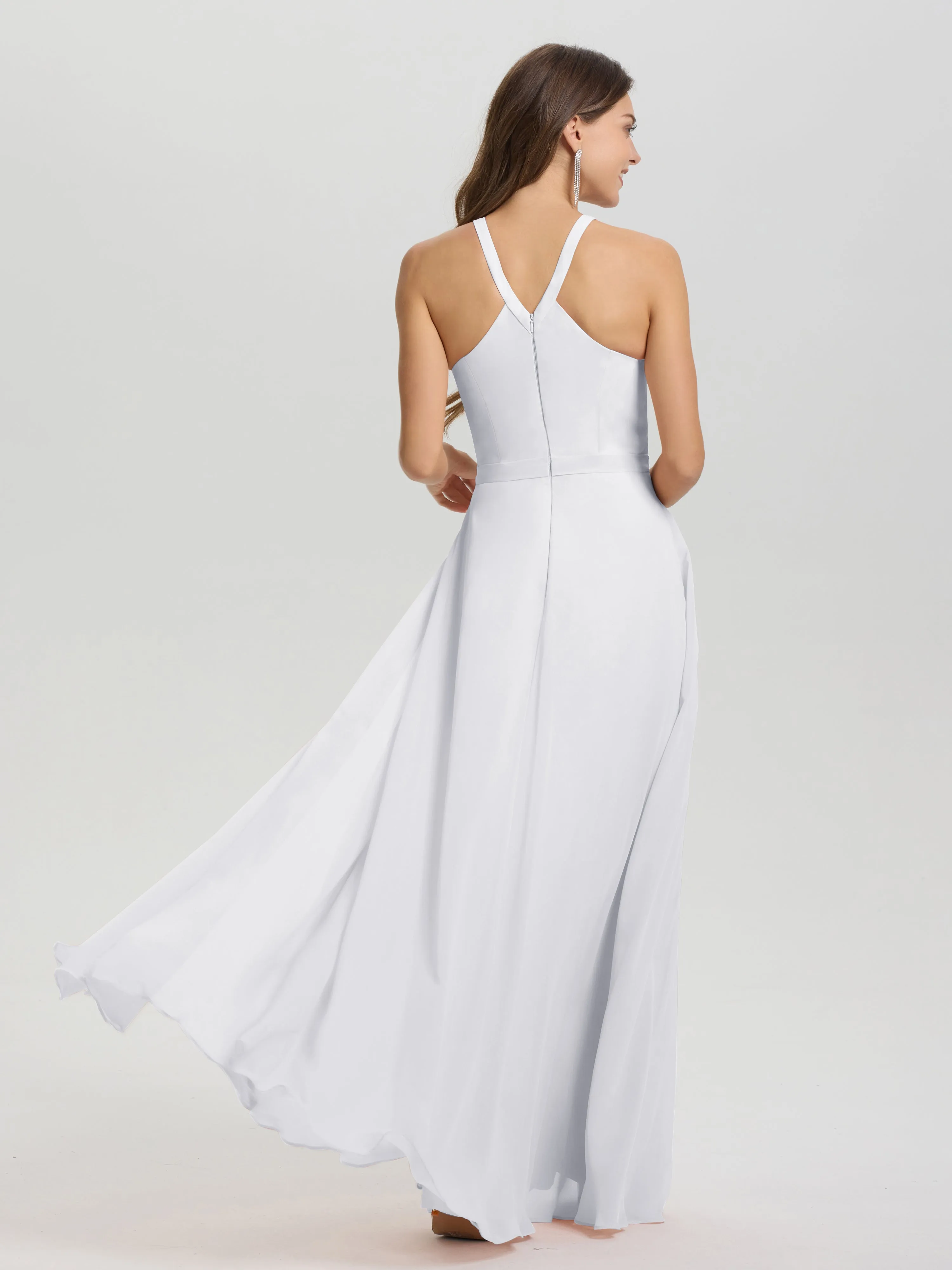 Hater A-Line Key Hole Sleeveless Floor Length Chiffon Bridesmaid Dress