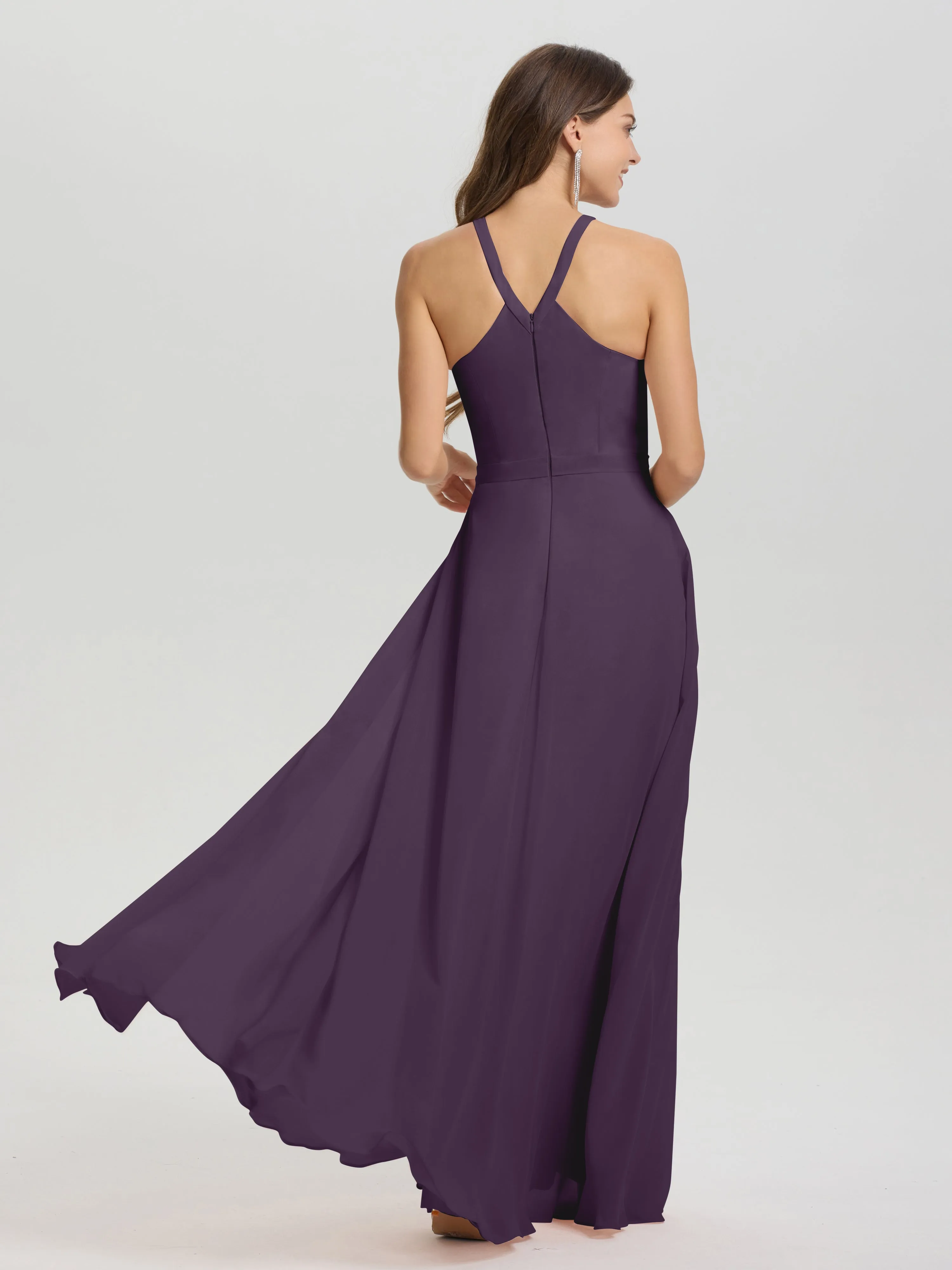 Hater A-Line Key Hole Sleeveless Floor Length Chiffon Bridesmaid Dress