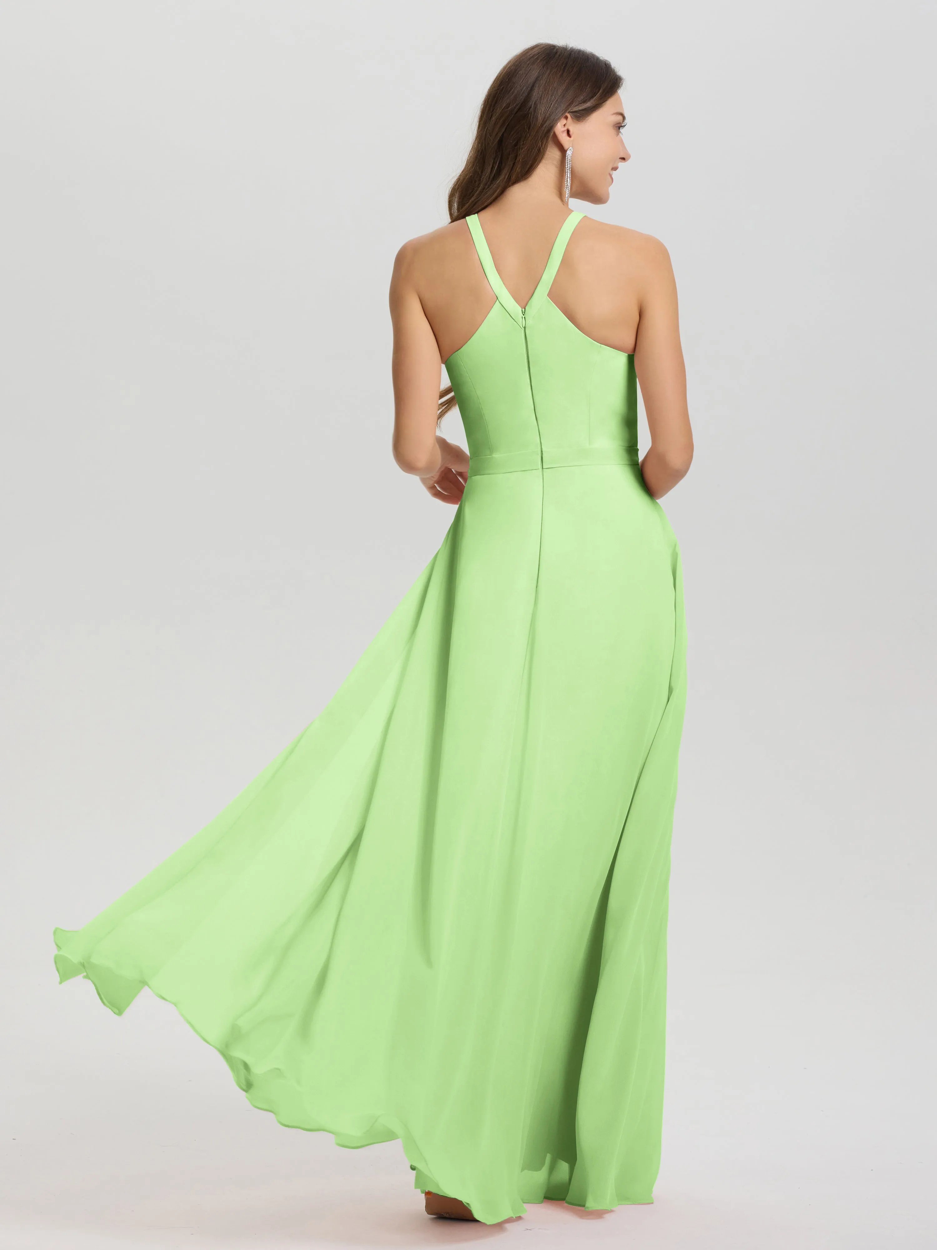 Hater A-Line Key Hole Sleeveless Floor Length Chiffon Bridesmaid Dress