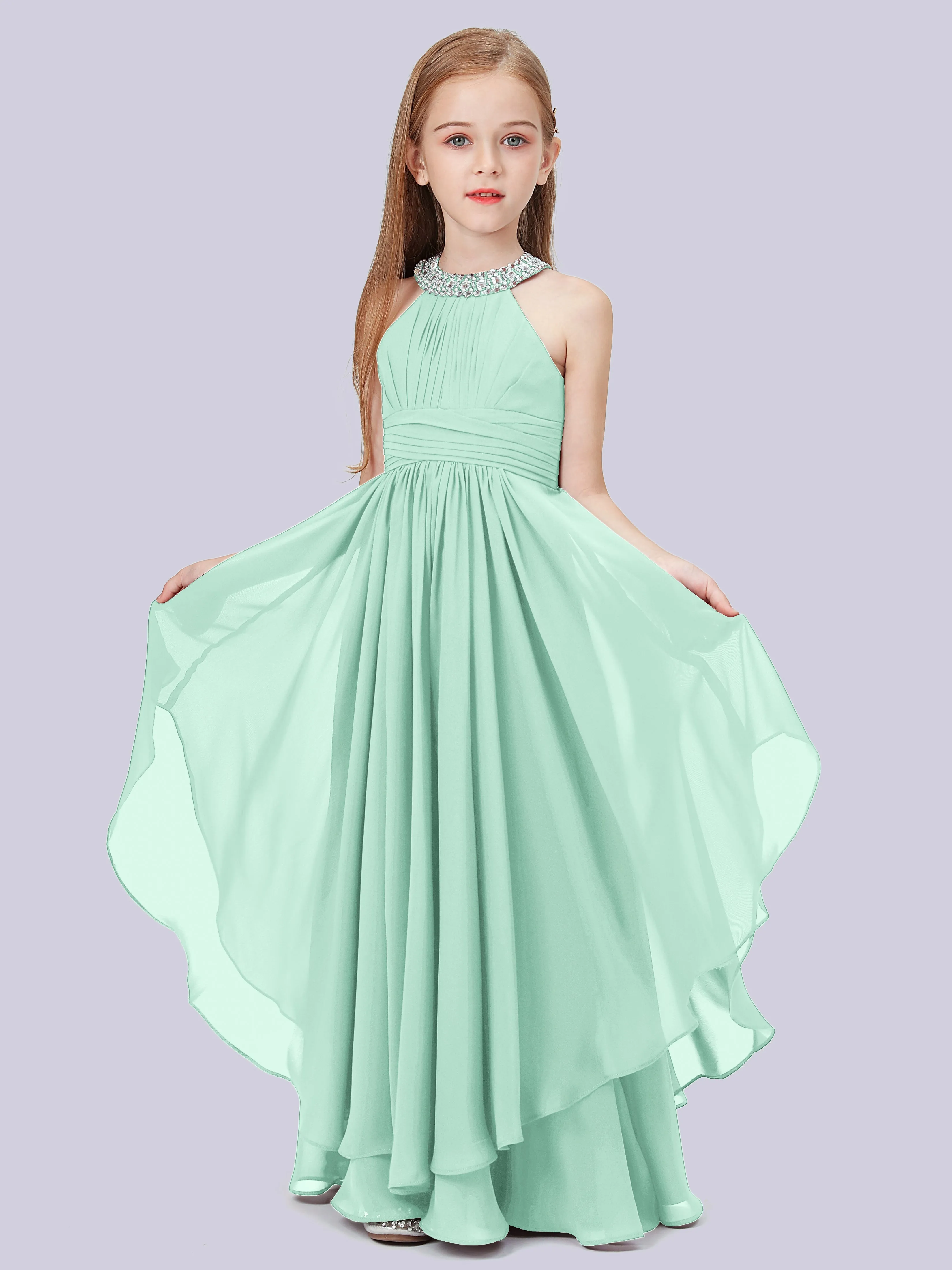 High Neck Junior Bridesmaid Dress with Cascade