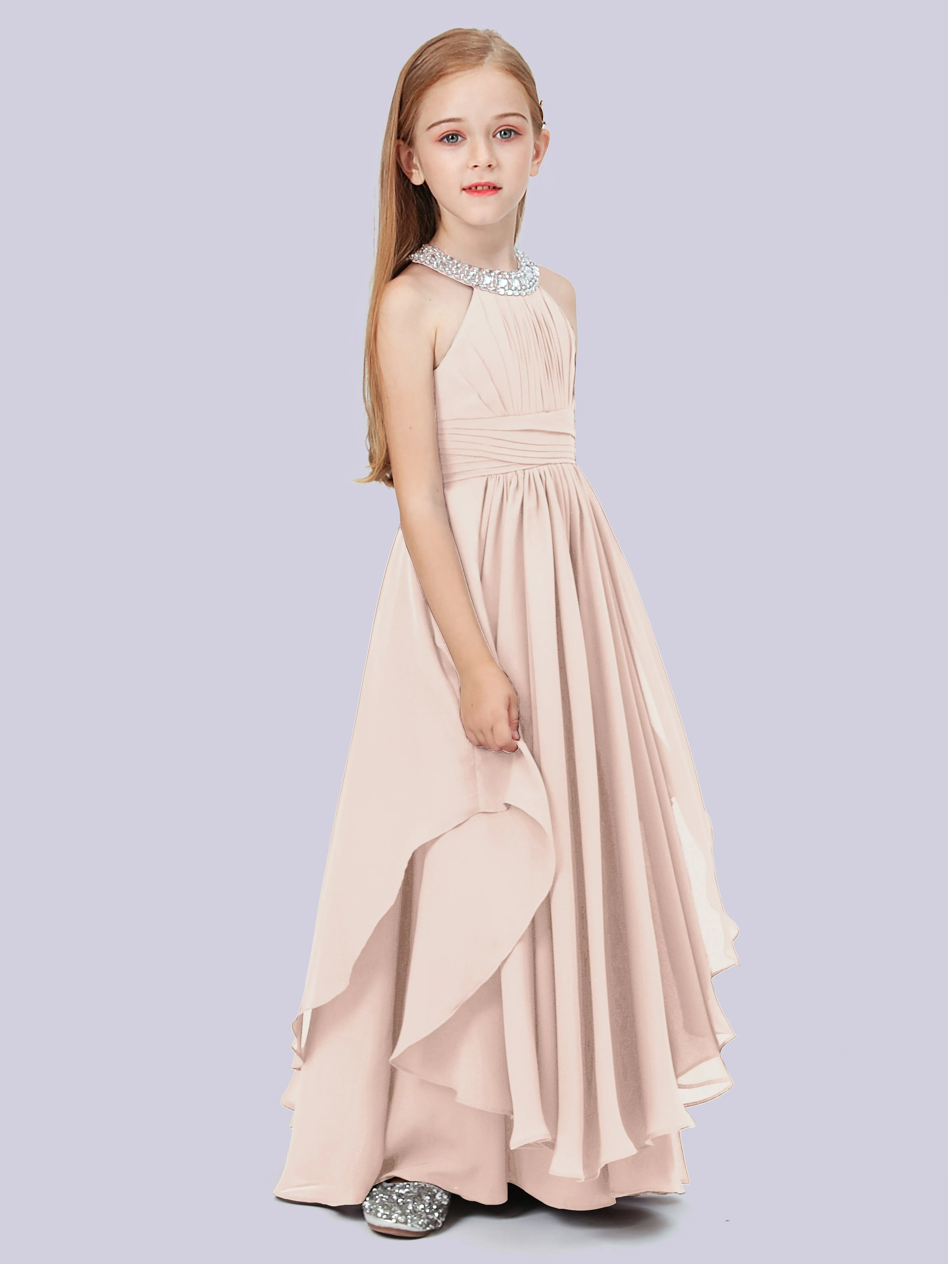 High Neck Junior Bridesmaid Dress with Cascade