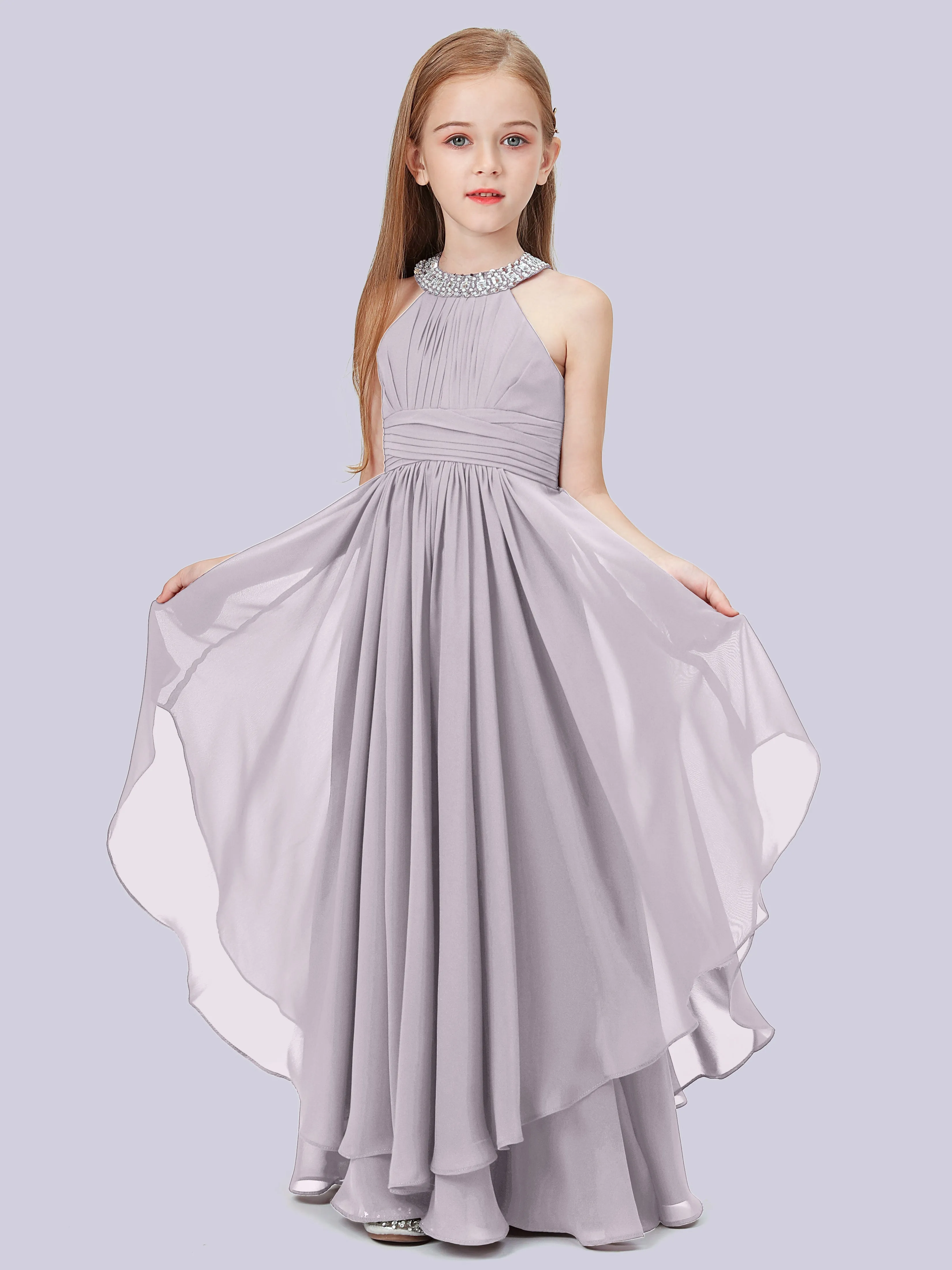 High Neck Junior Bridesmaid Dress with Cascade