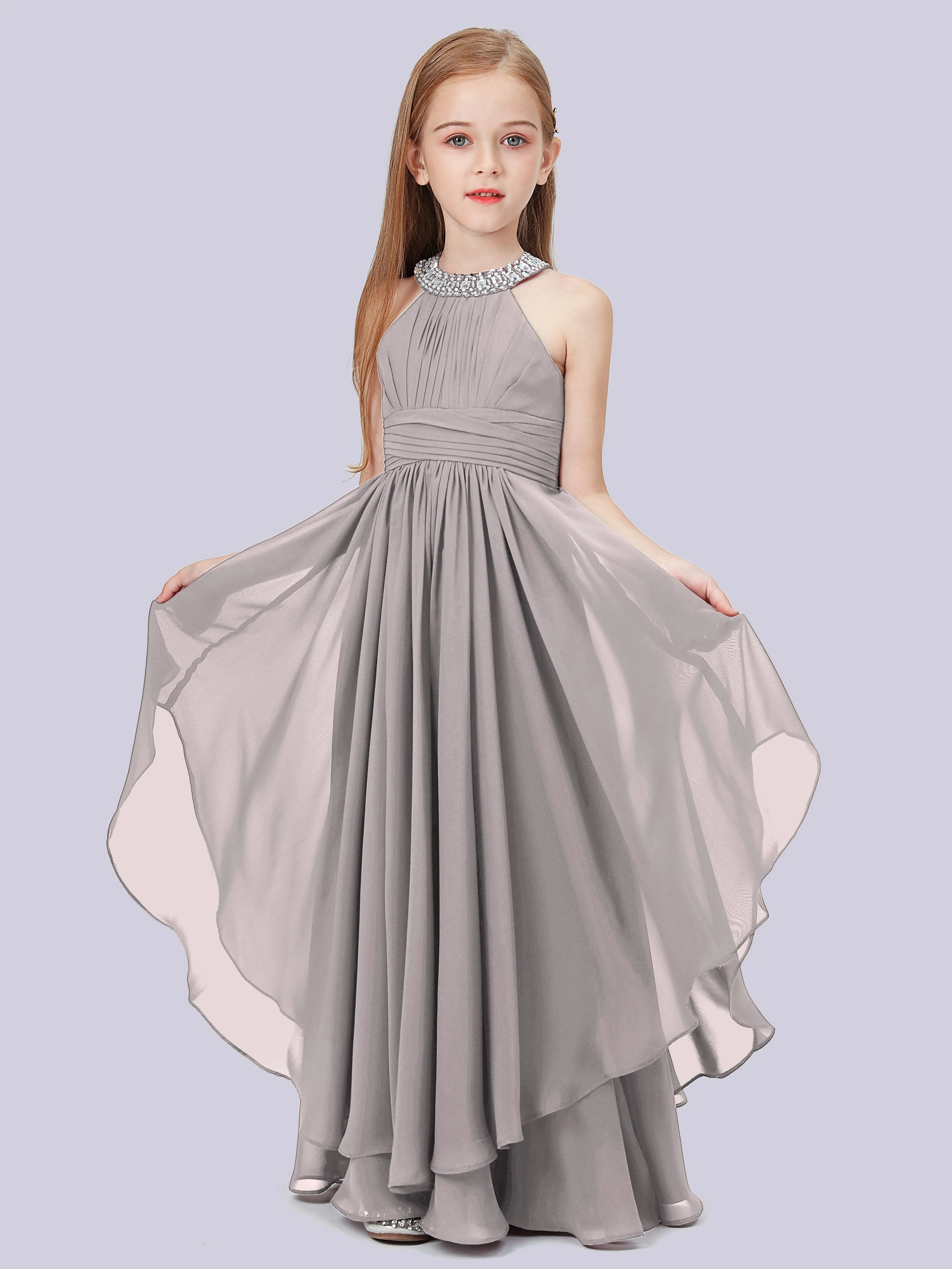 High Neck Junior Bridesmaid Dress with Cascade