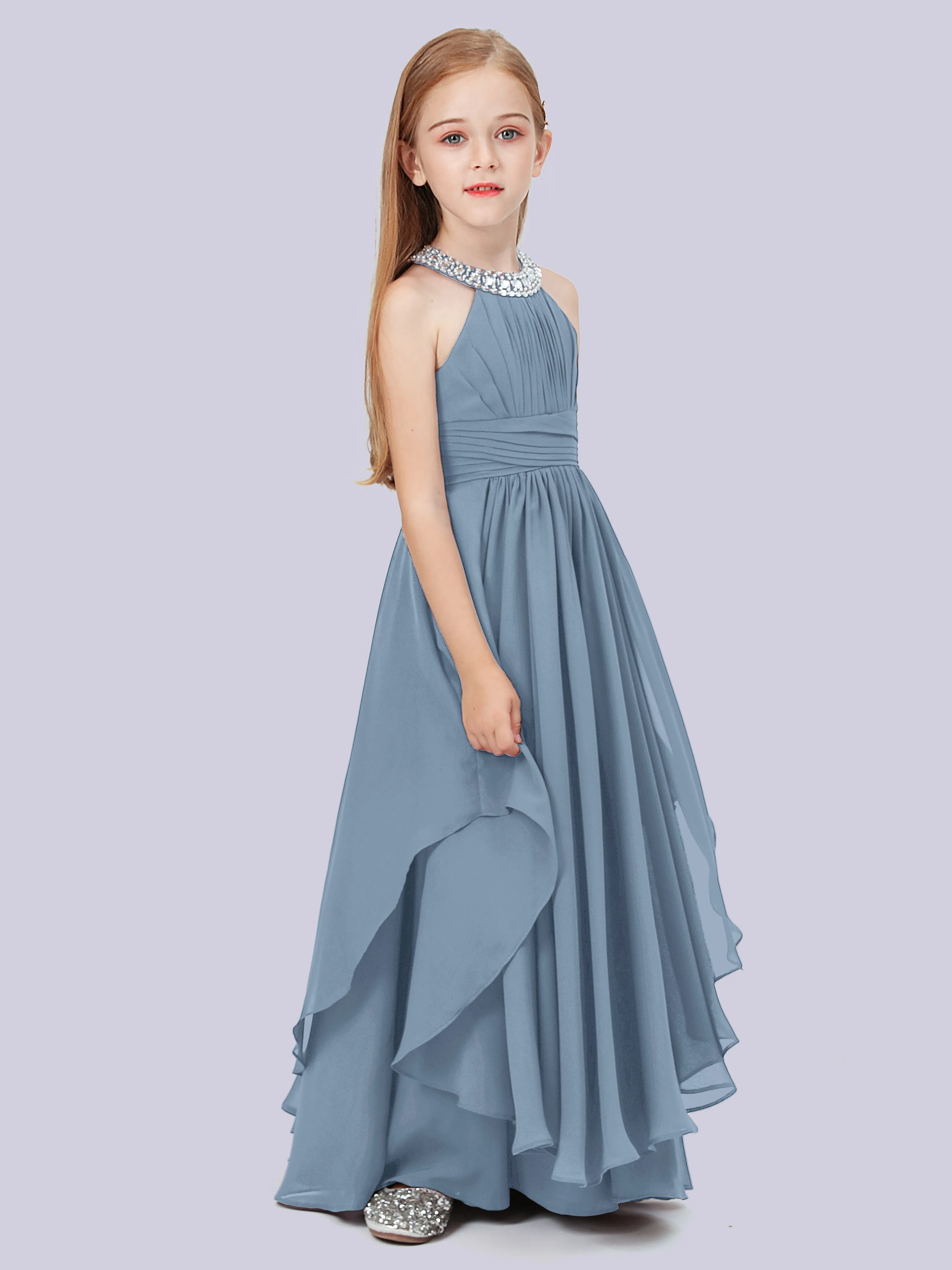 High Neck Junior Bridesmaid Dress with Cascade