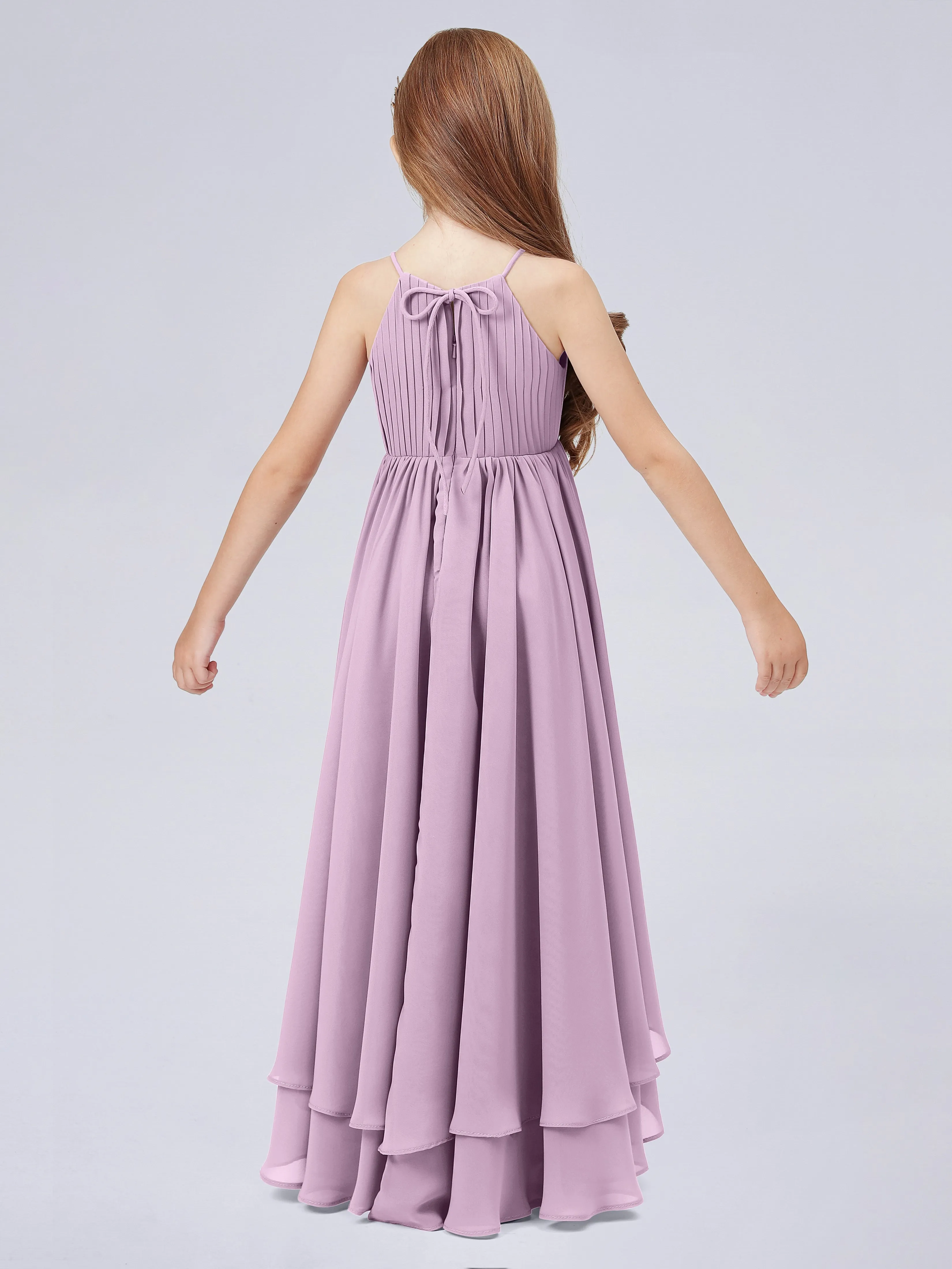 High Neck Junior Bridesmaid Dress with Cascade