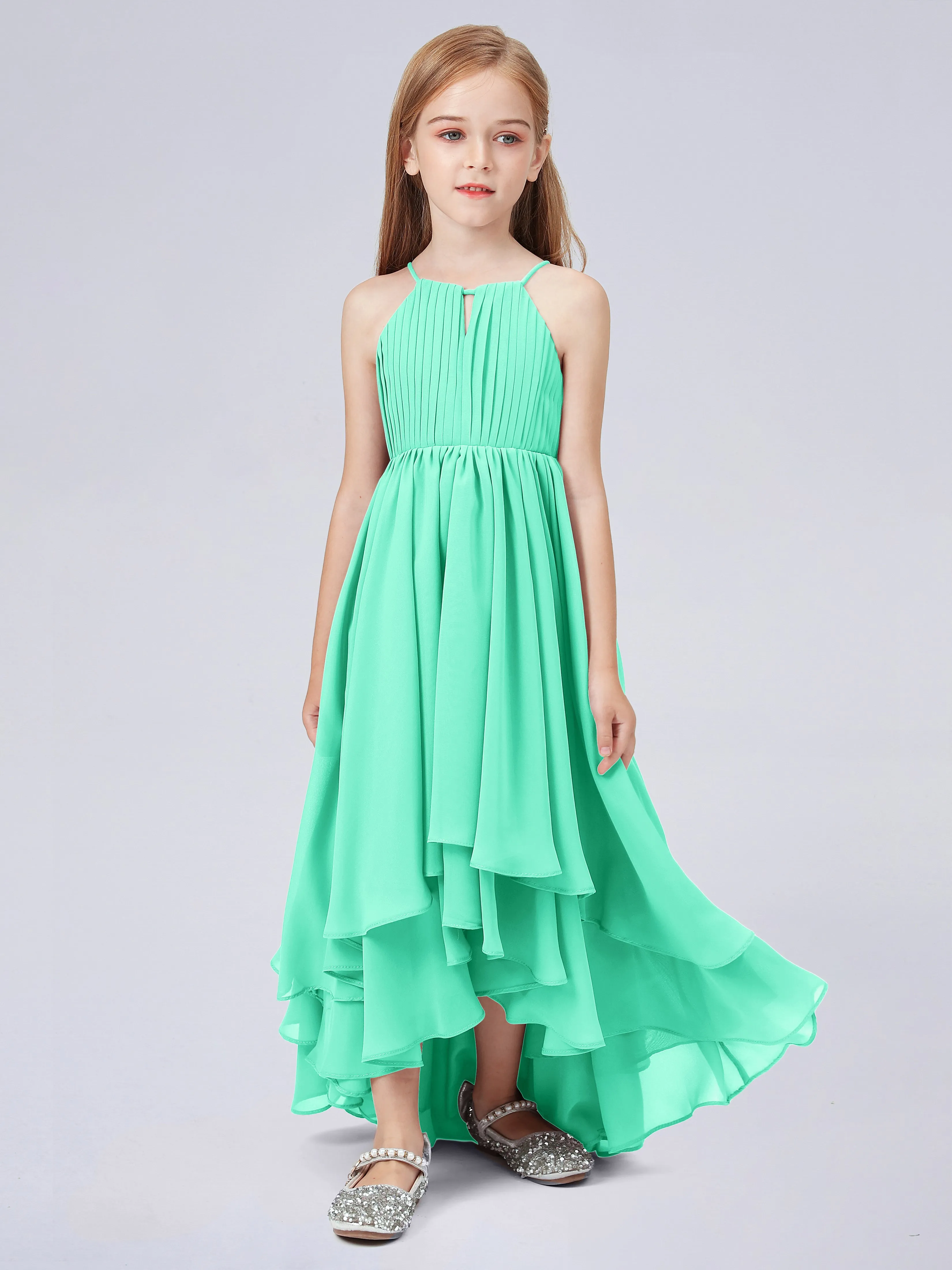 High Neck Junior Bridesmaid Dress with Cascade