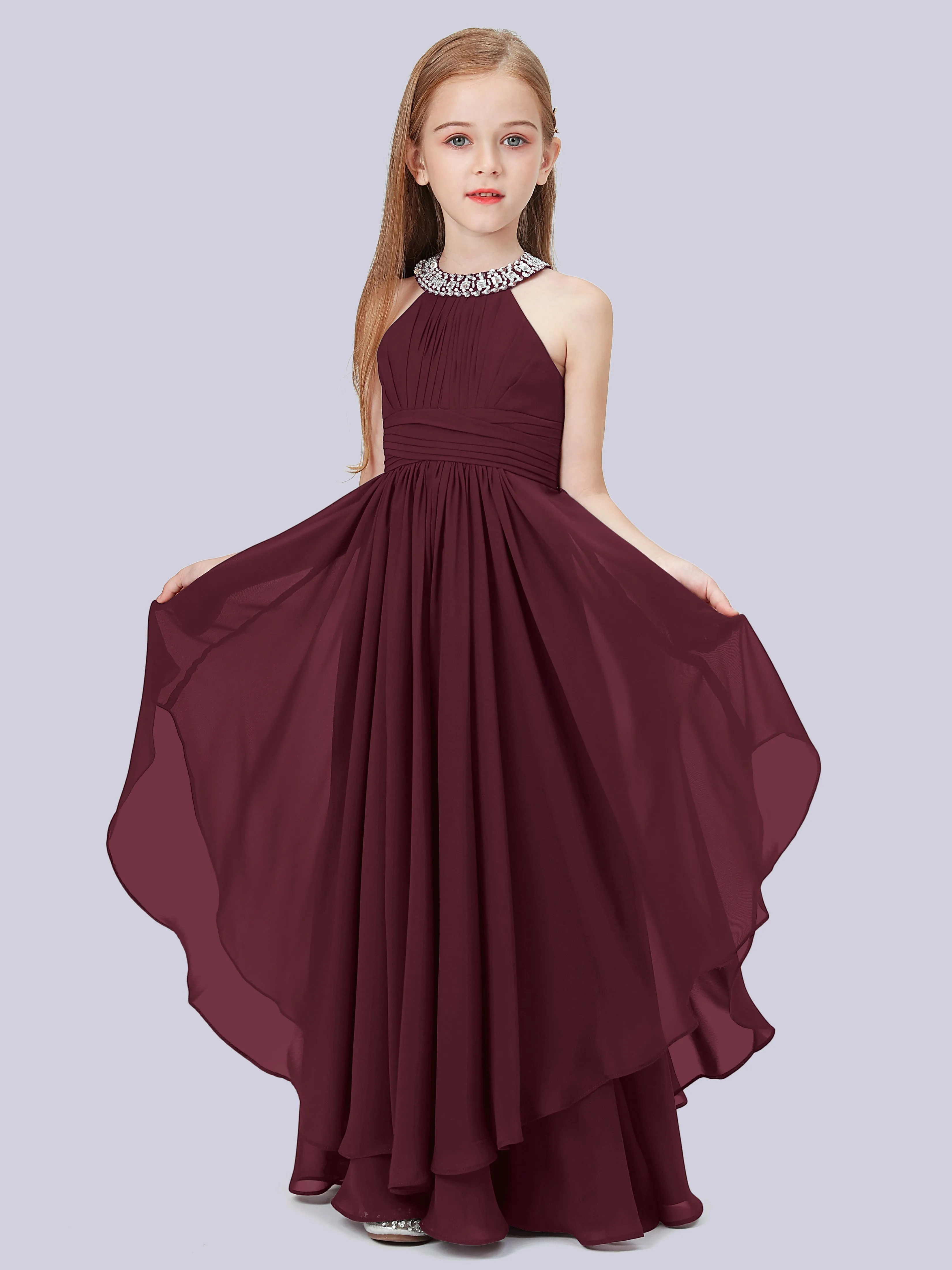 High Neck Junior Bridesmaid Dress with Cascade