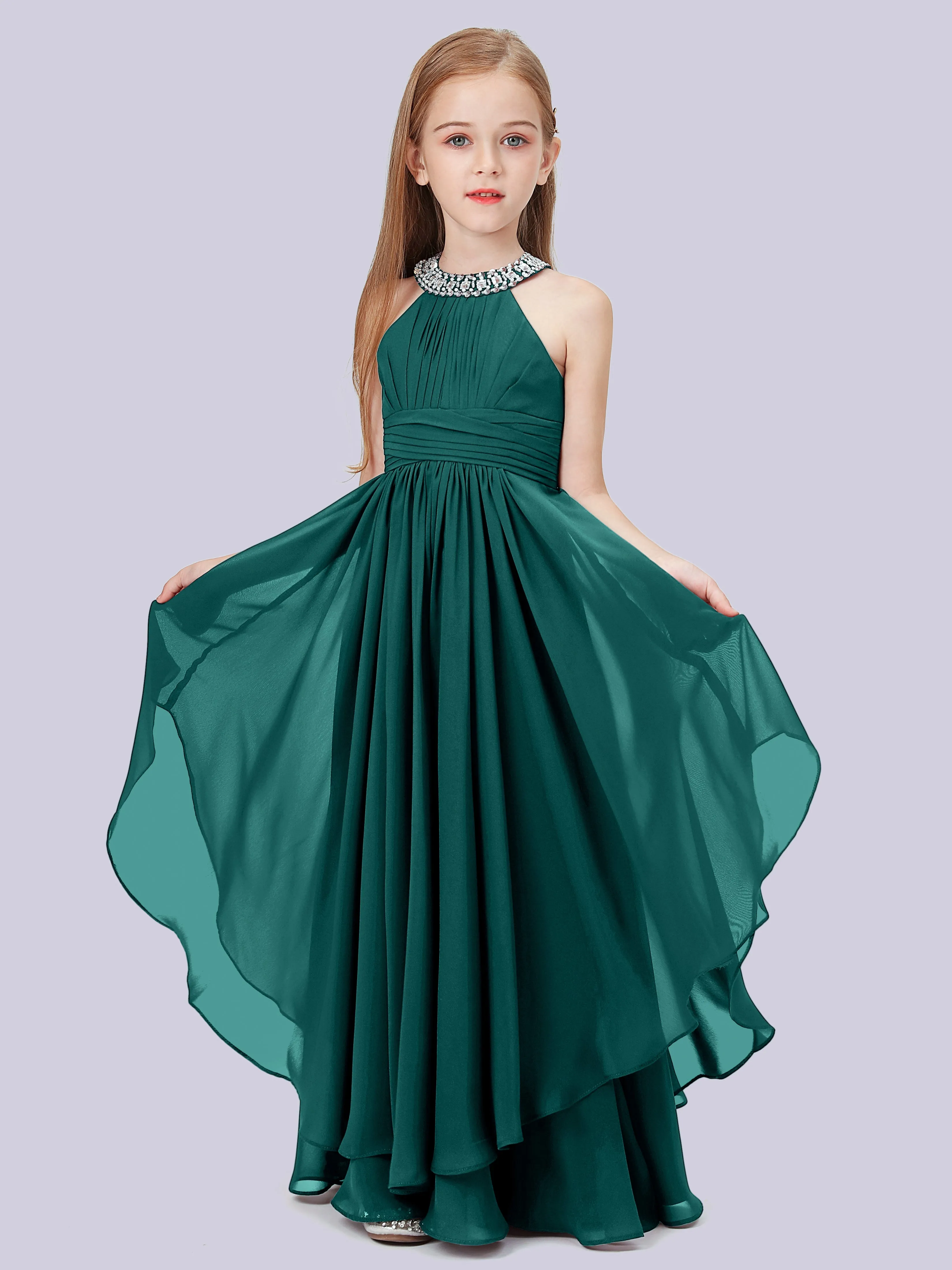 High Neck Junior Bridesmaid Dress with Cascade