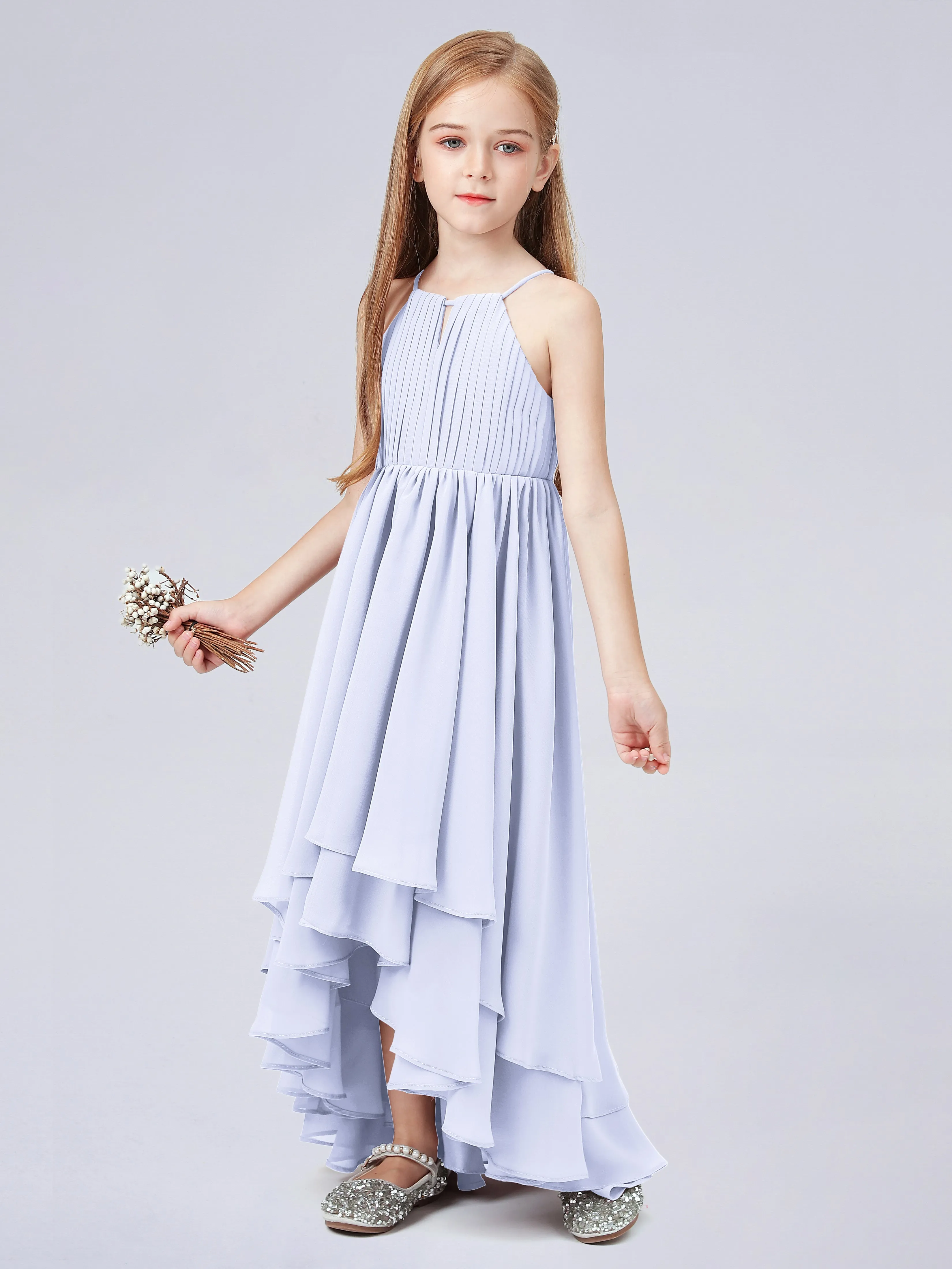 High Neck Junior Bridesmaid Dress with Cascade