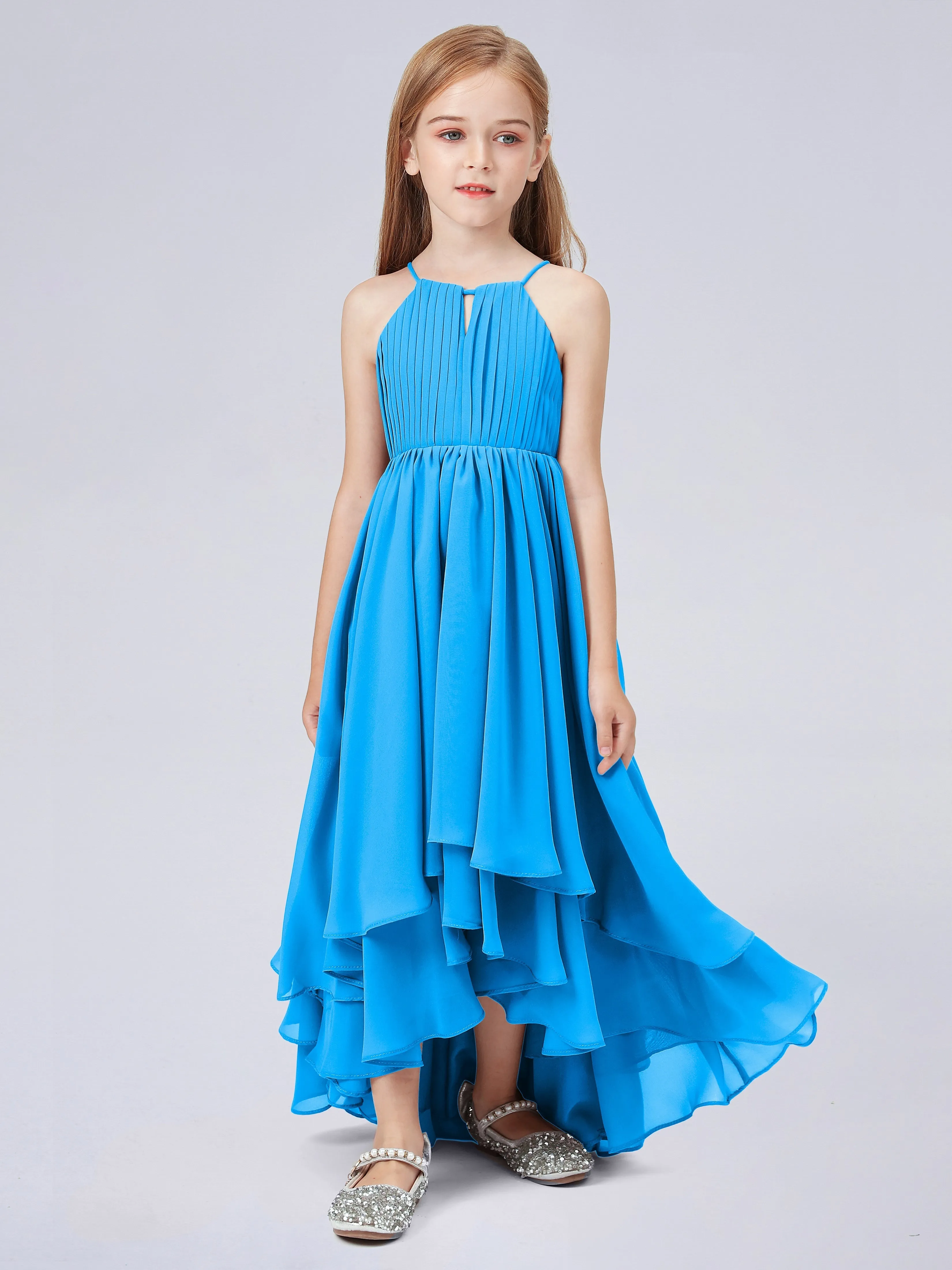 High Neck Junior Bridesmaid Dress with Cascade