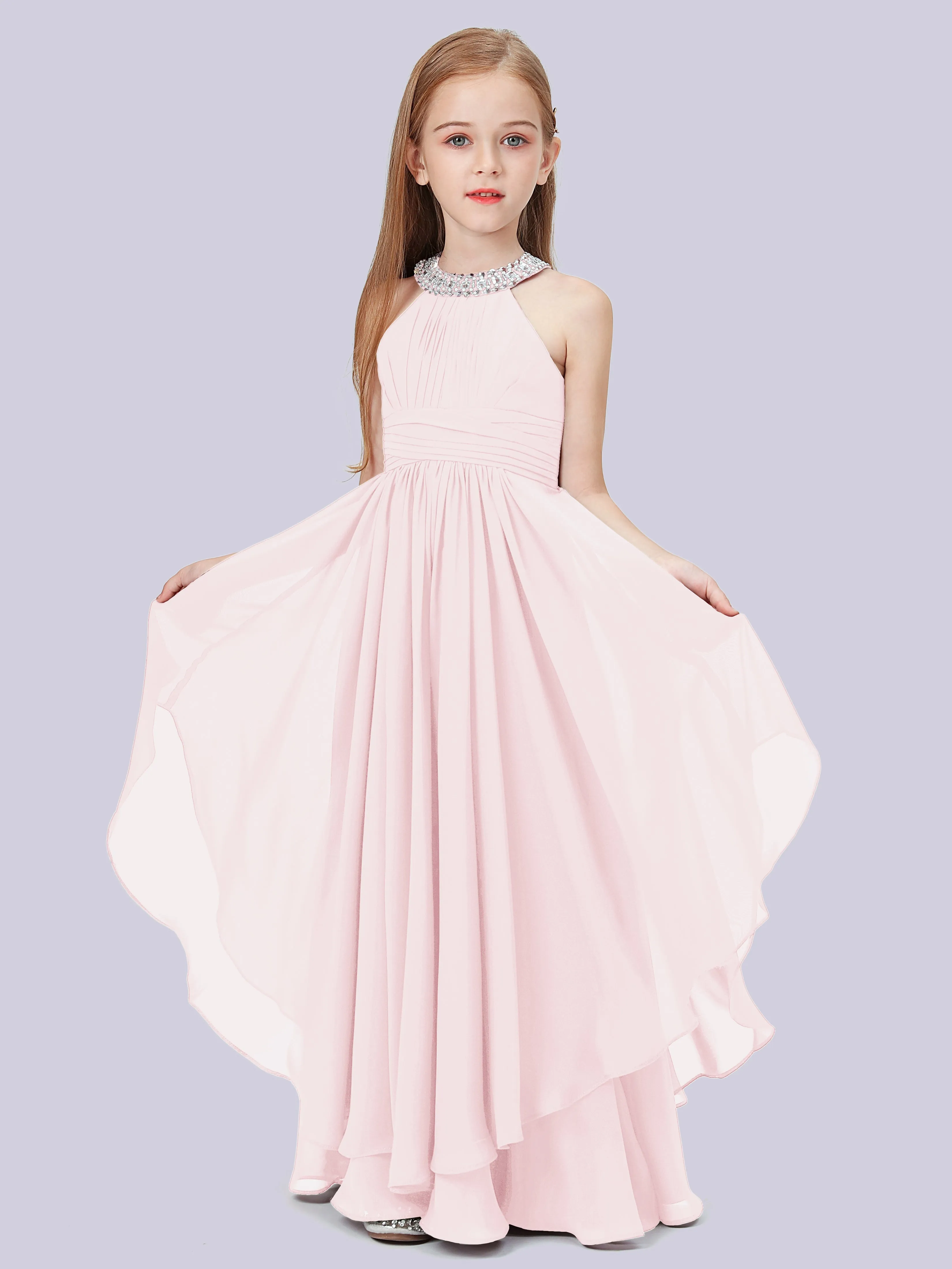 High Neck Junior Bridesmaid Dress with Cascade