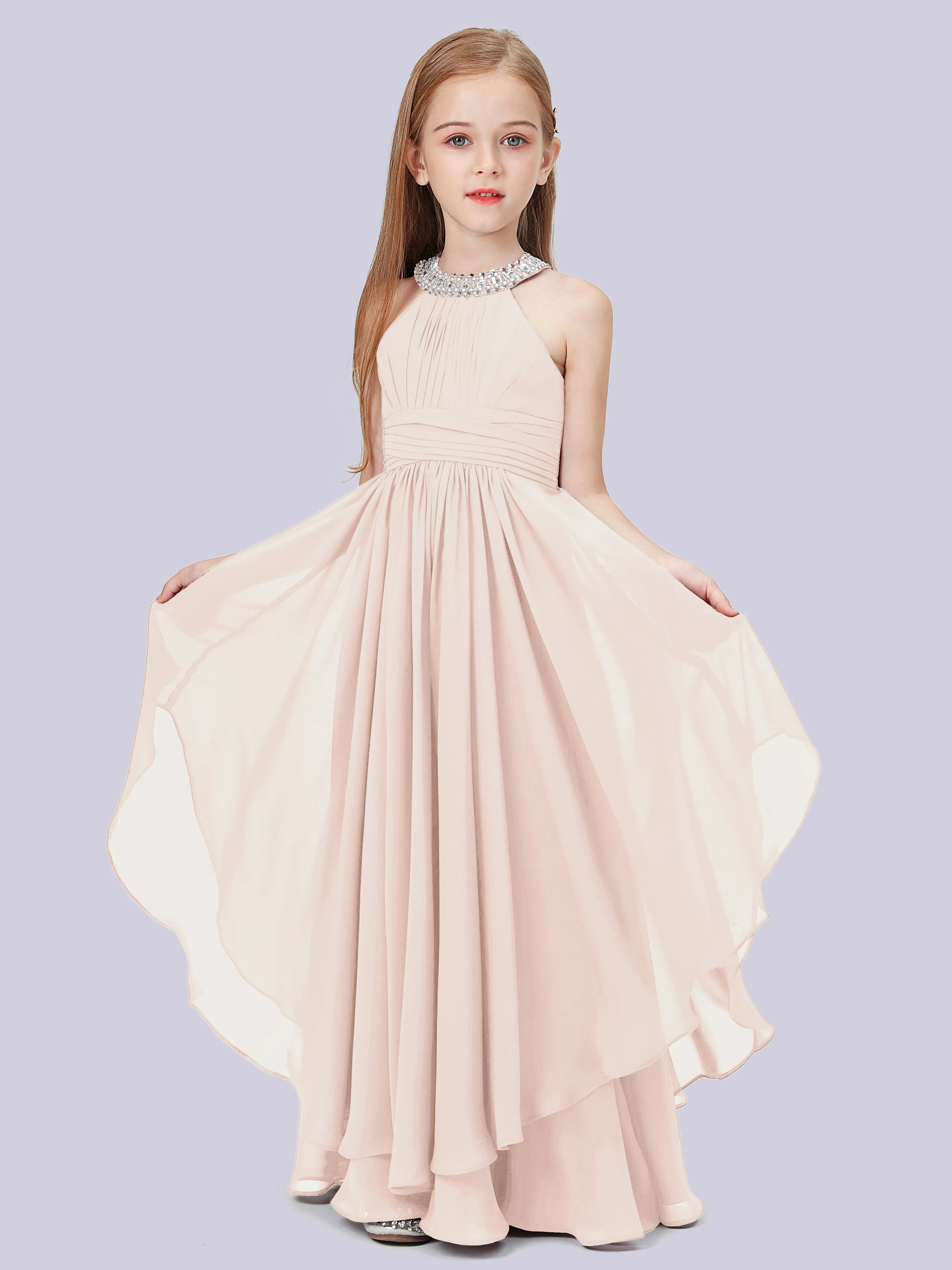 High Neck Junior Bridesmaid Dress with Cascade