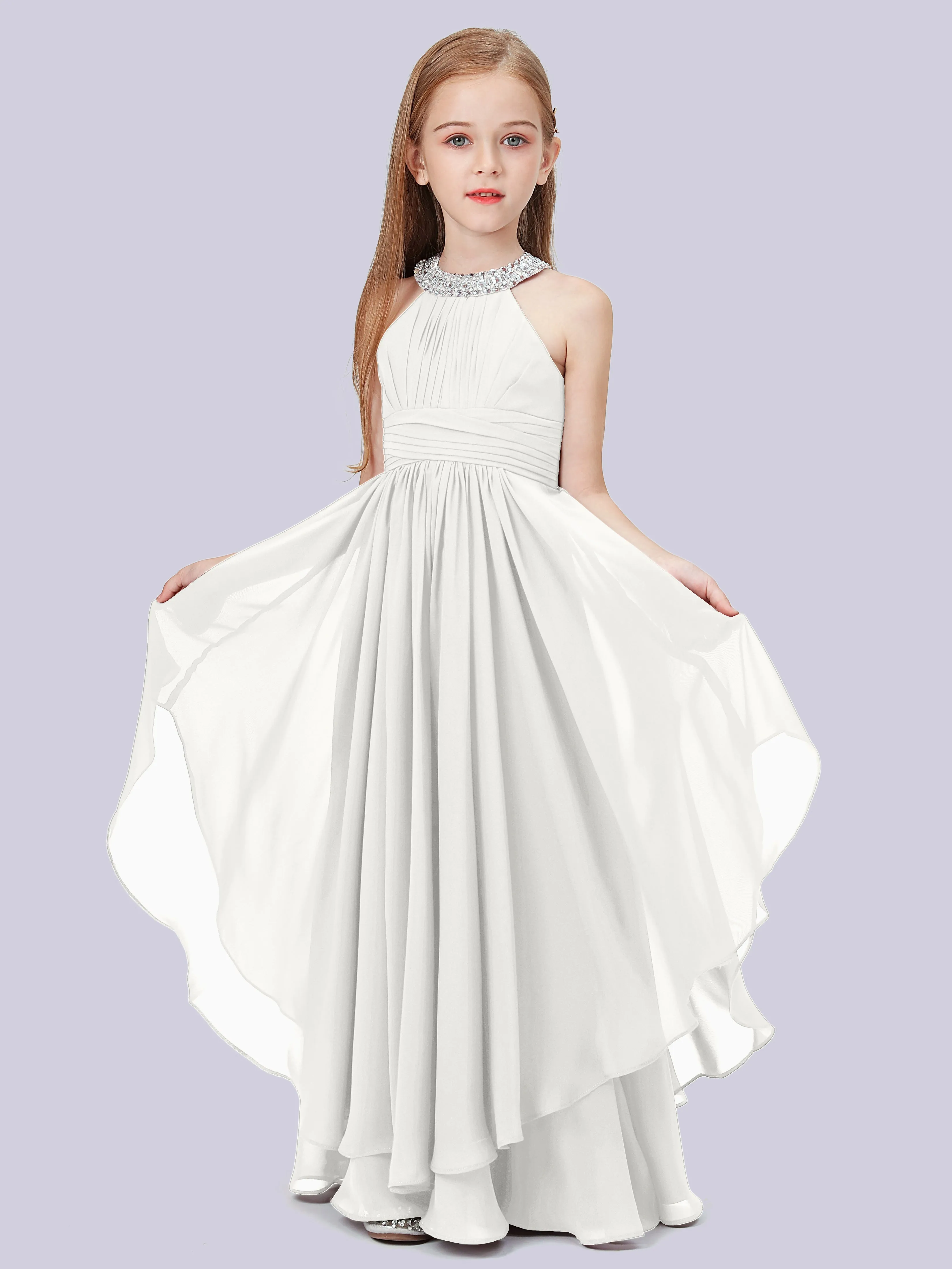 High Neck Junior Bridesmaid Dress with Cascade