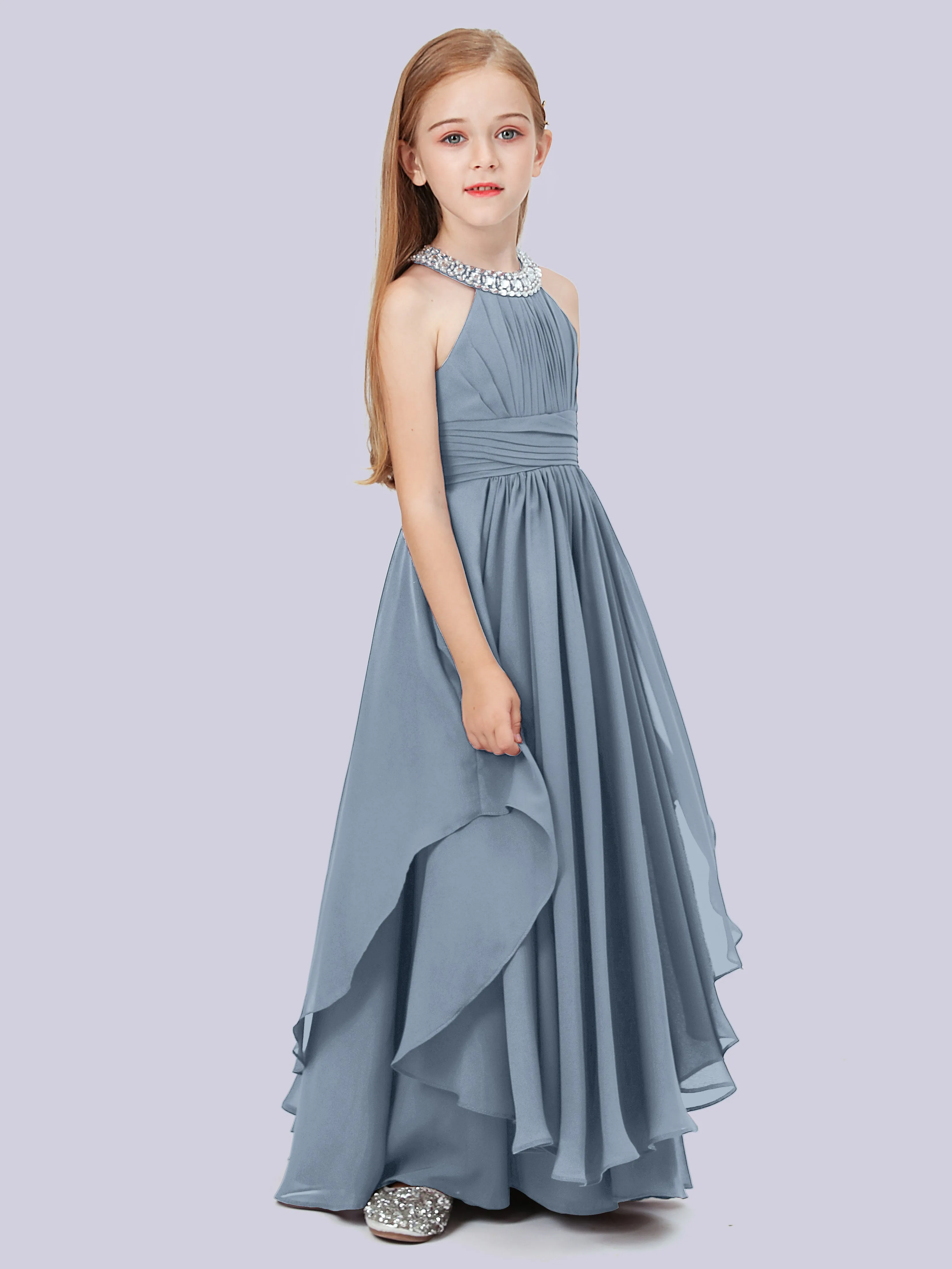 High Neck Junior Bridesmaid Dress with Cascade