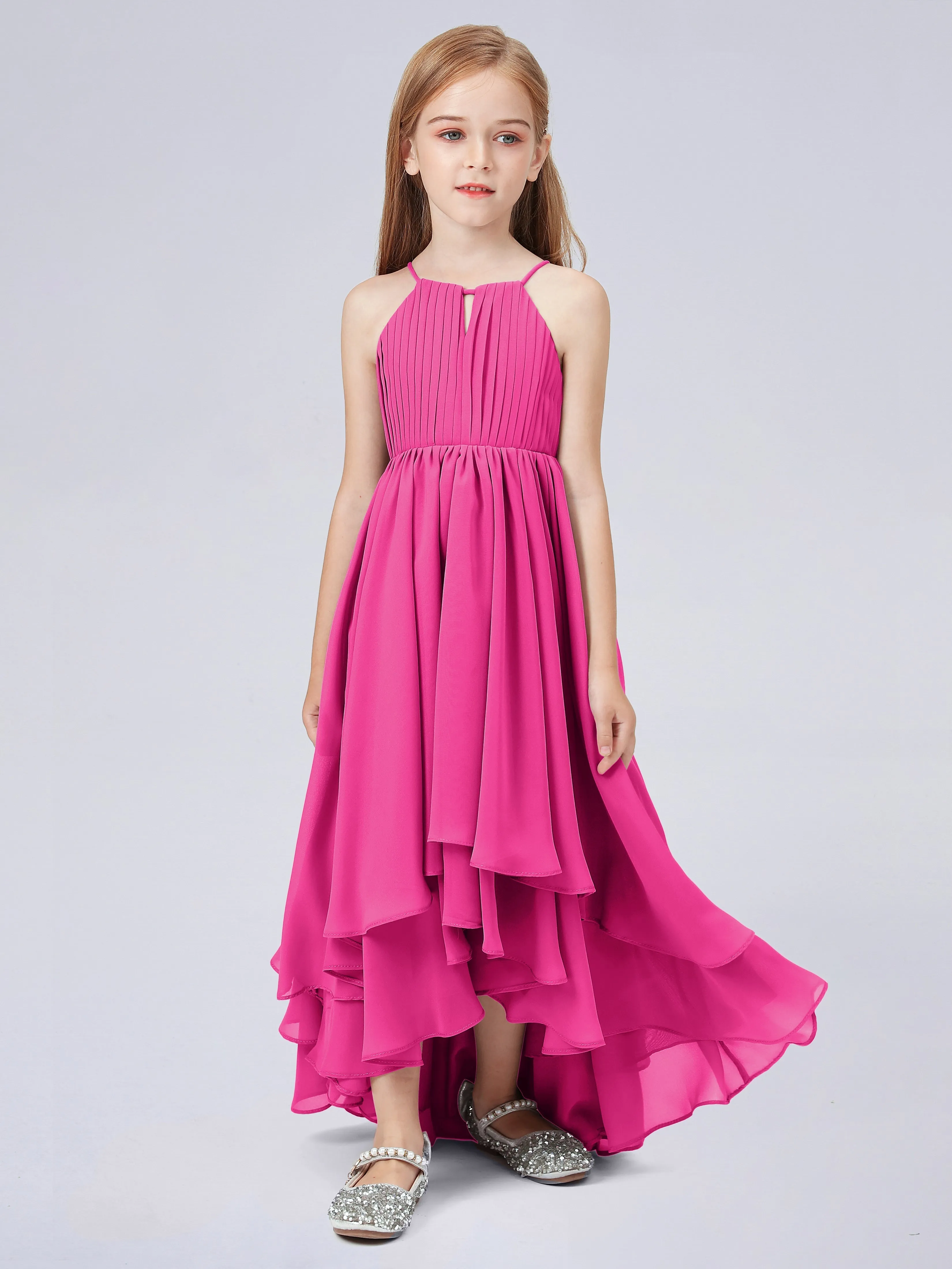 High Neck Junior Bridesmaid Dress with Cascade