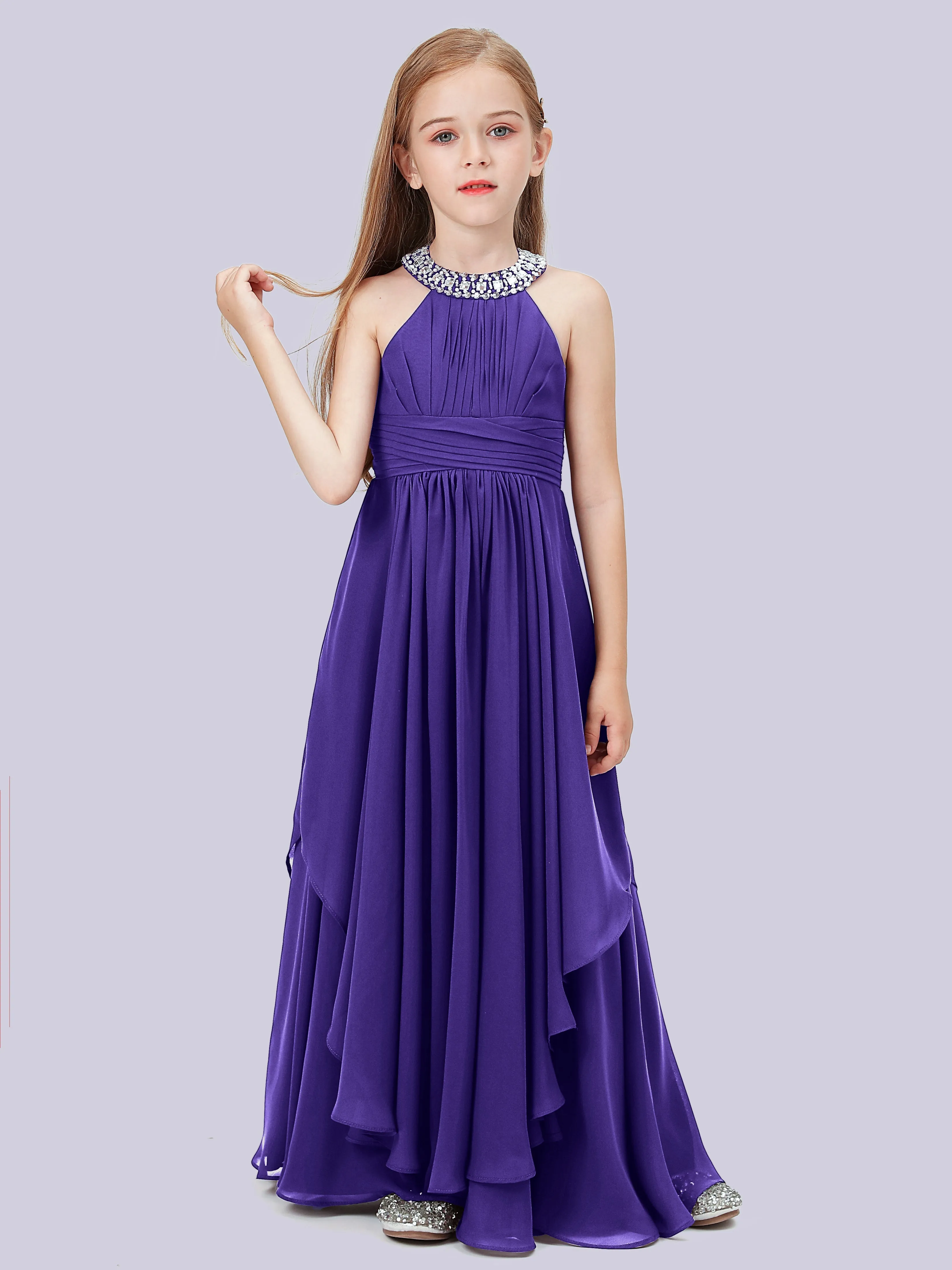 High Neck Junior Bridesmaid Dress with Cascade