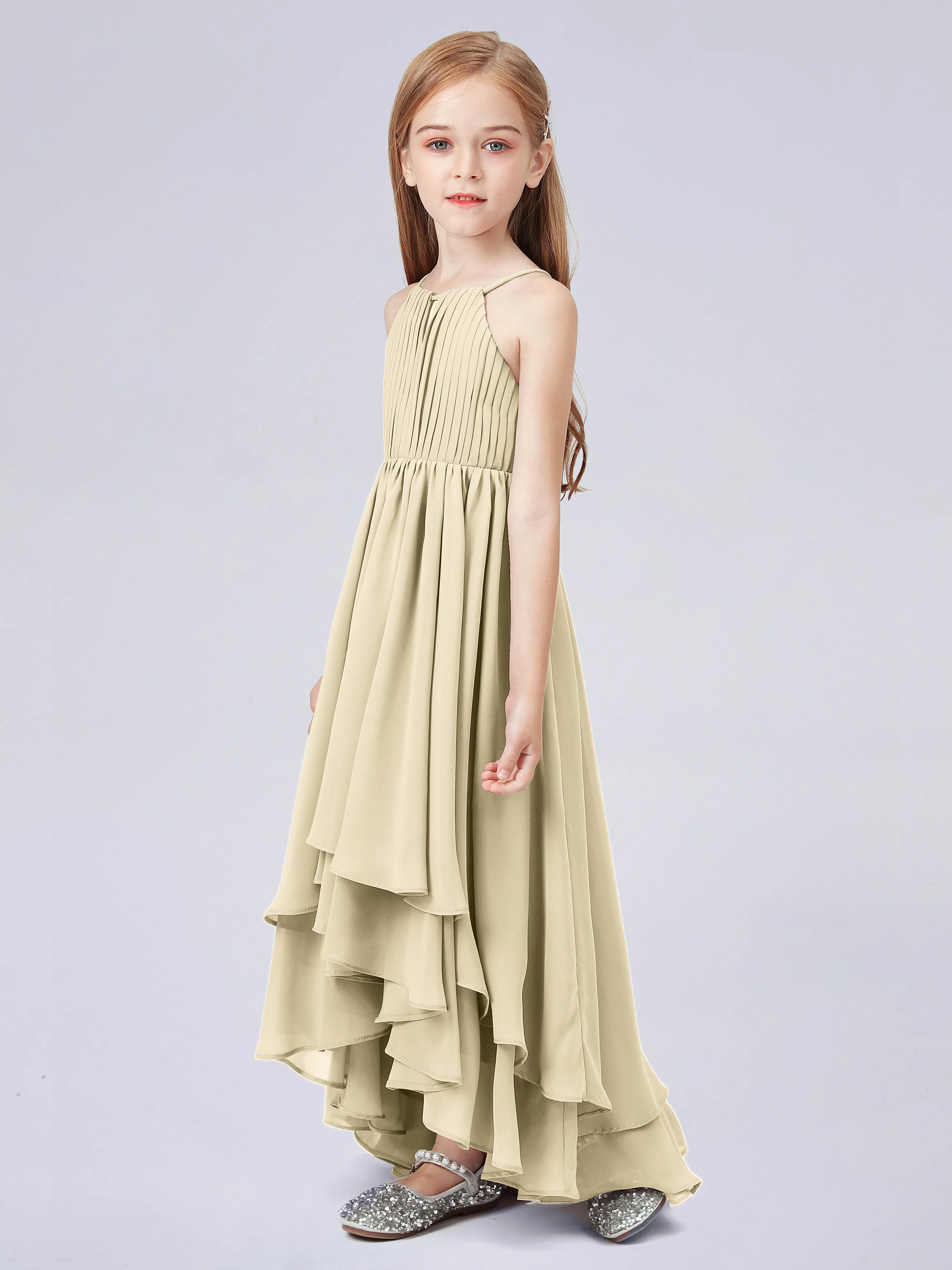 High Neck Junior Bridesmaid Dress with Cascade