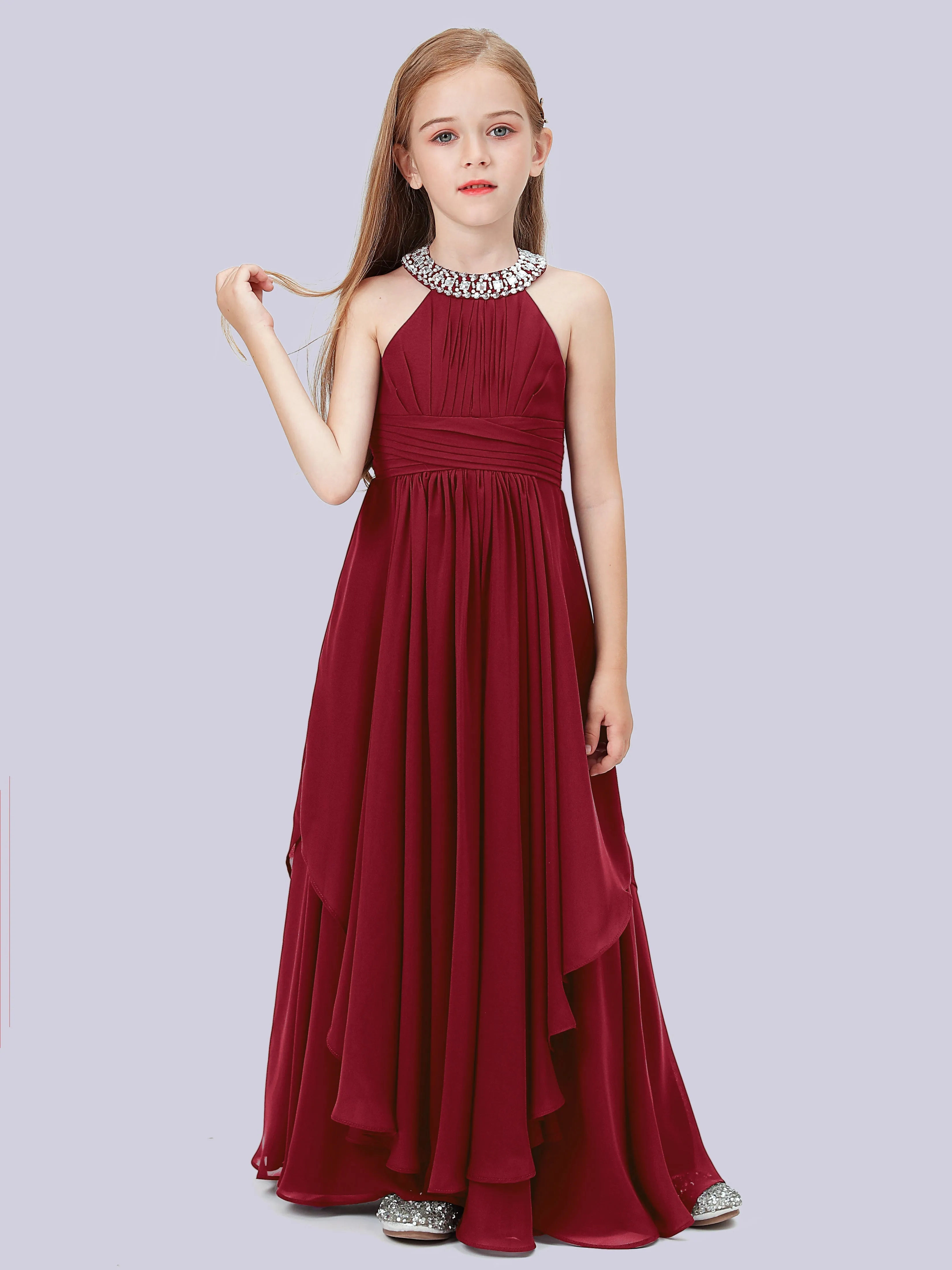 High Neck Junior Bridesmaid Dress with Cascade