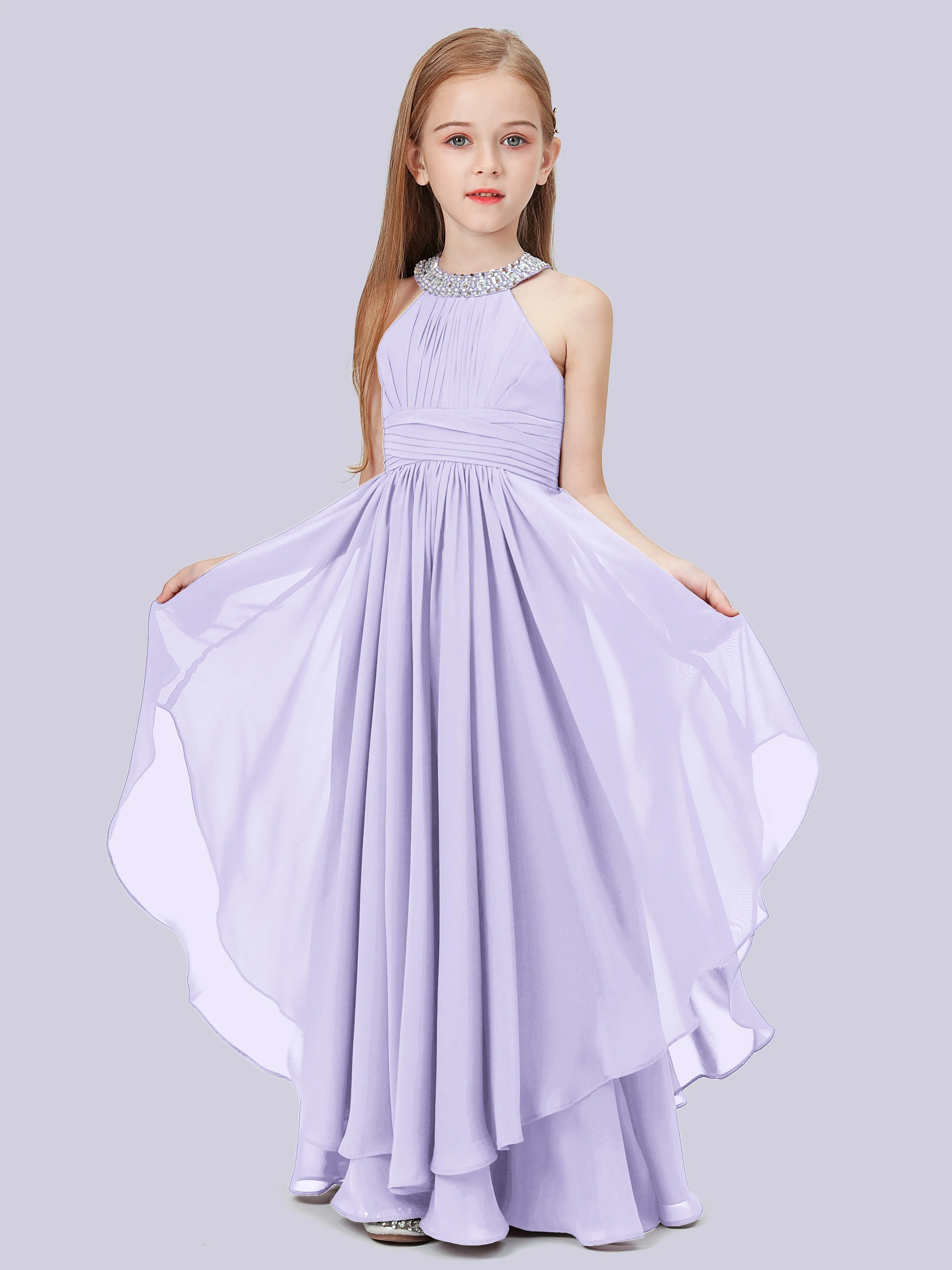 High Neck Junior Bridesmaid Dress with Cascade