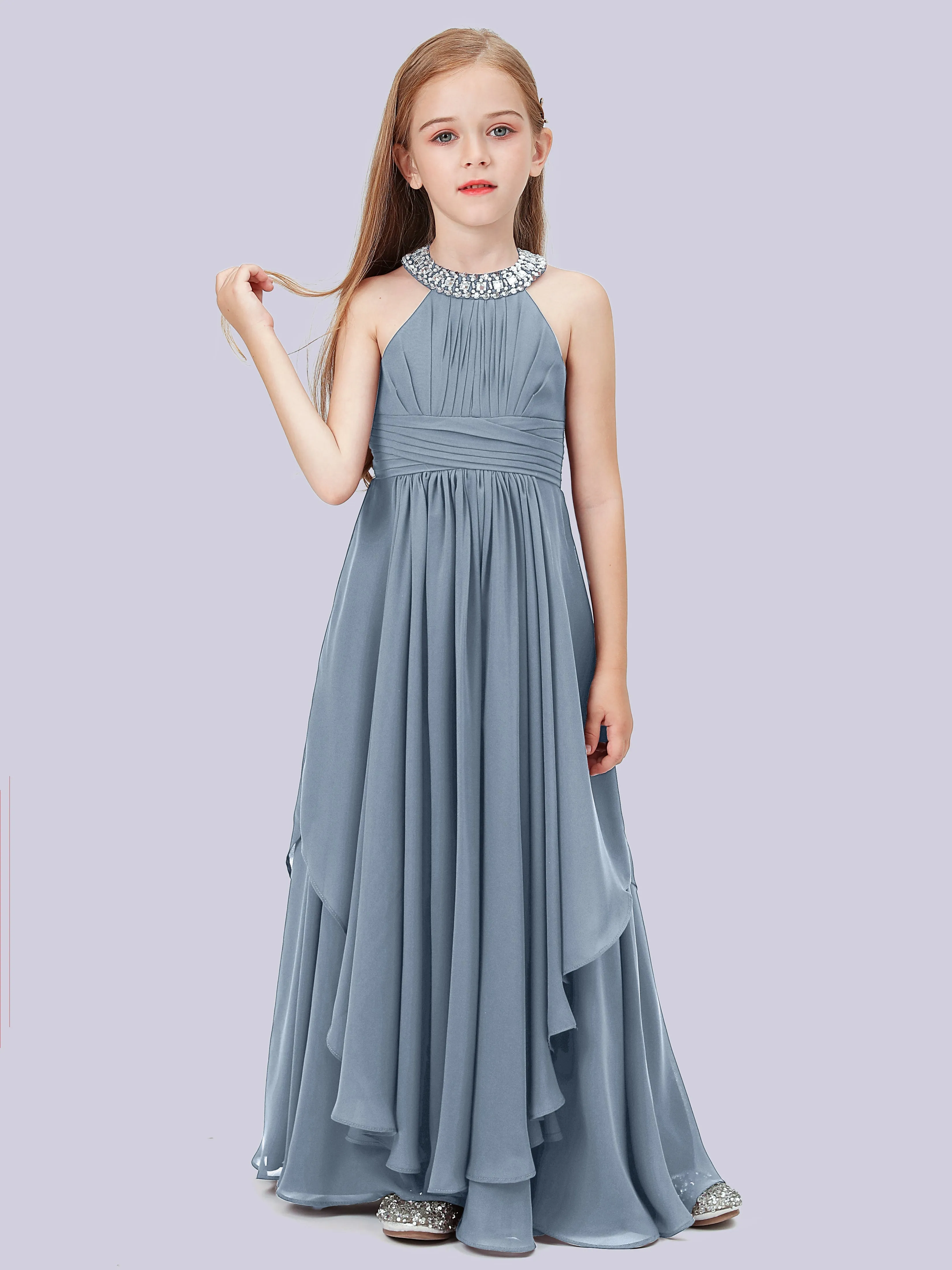 High Neck Junior Bridesmaid Dress with Cascade