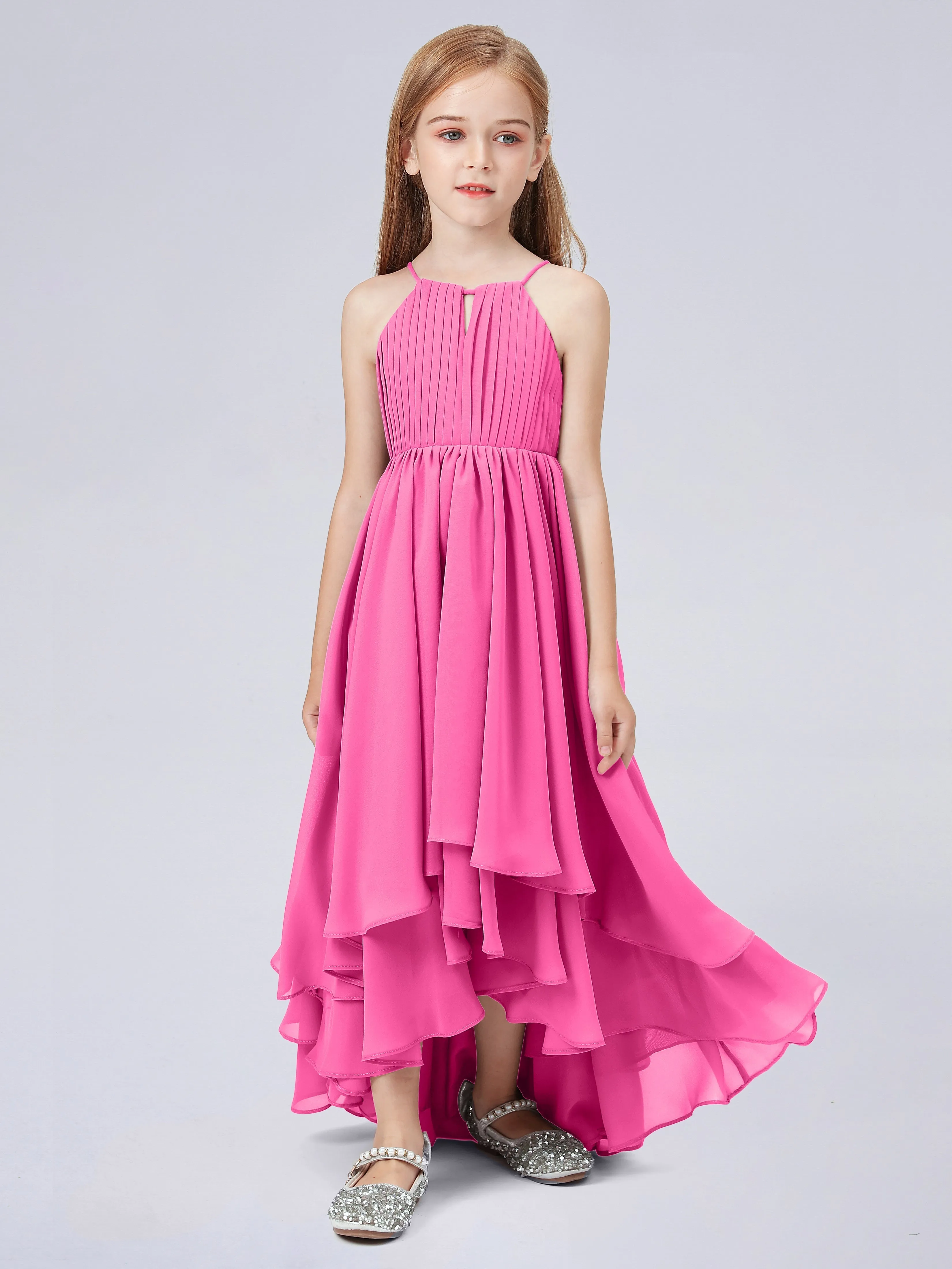 High Neck Junior Bridesmaid Dress with Cascade