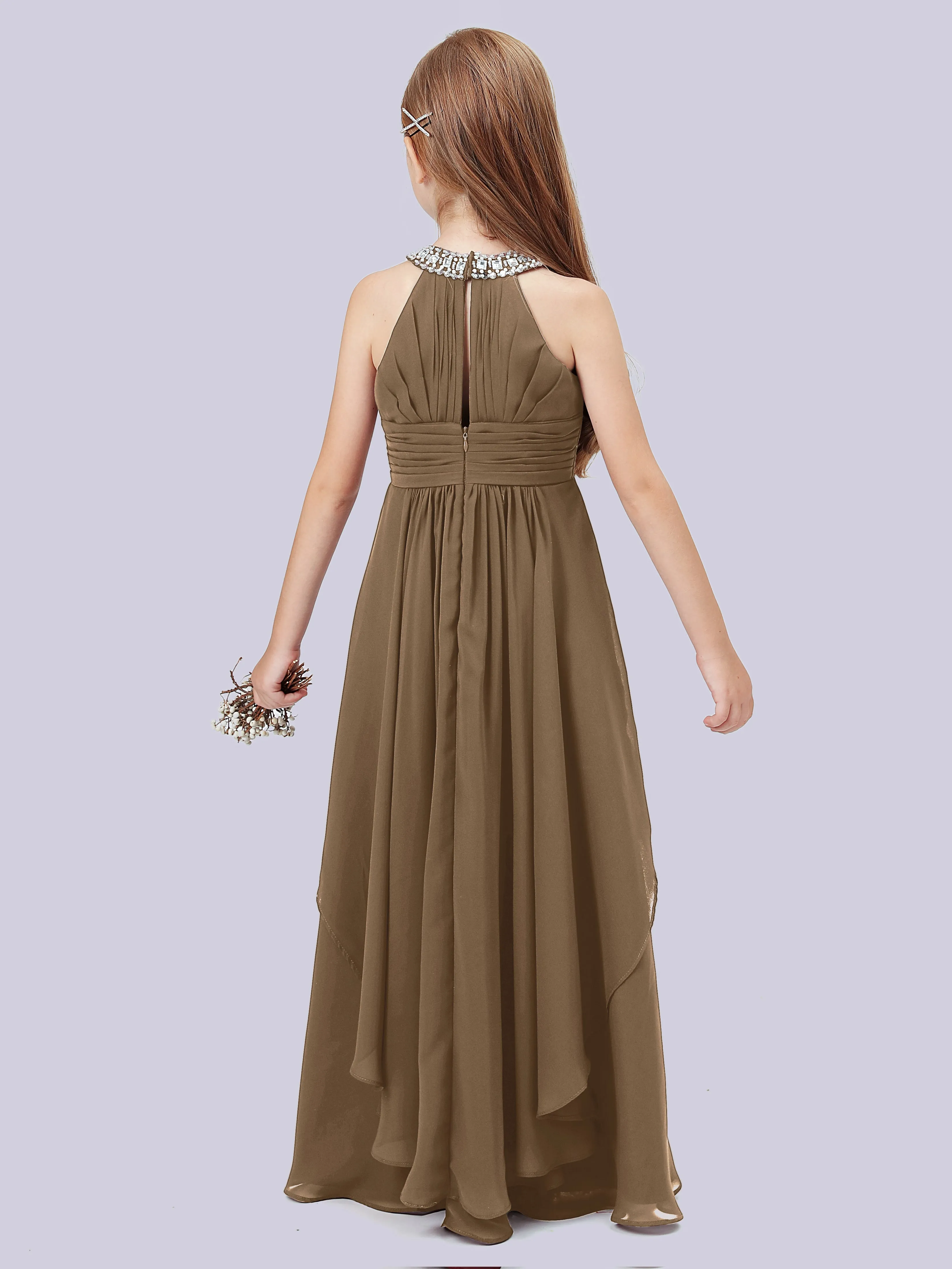 High Neck Junior Bridesmaid Dress with Cascade