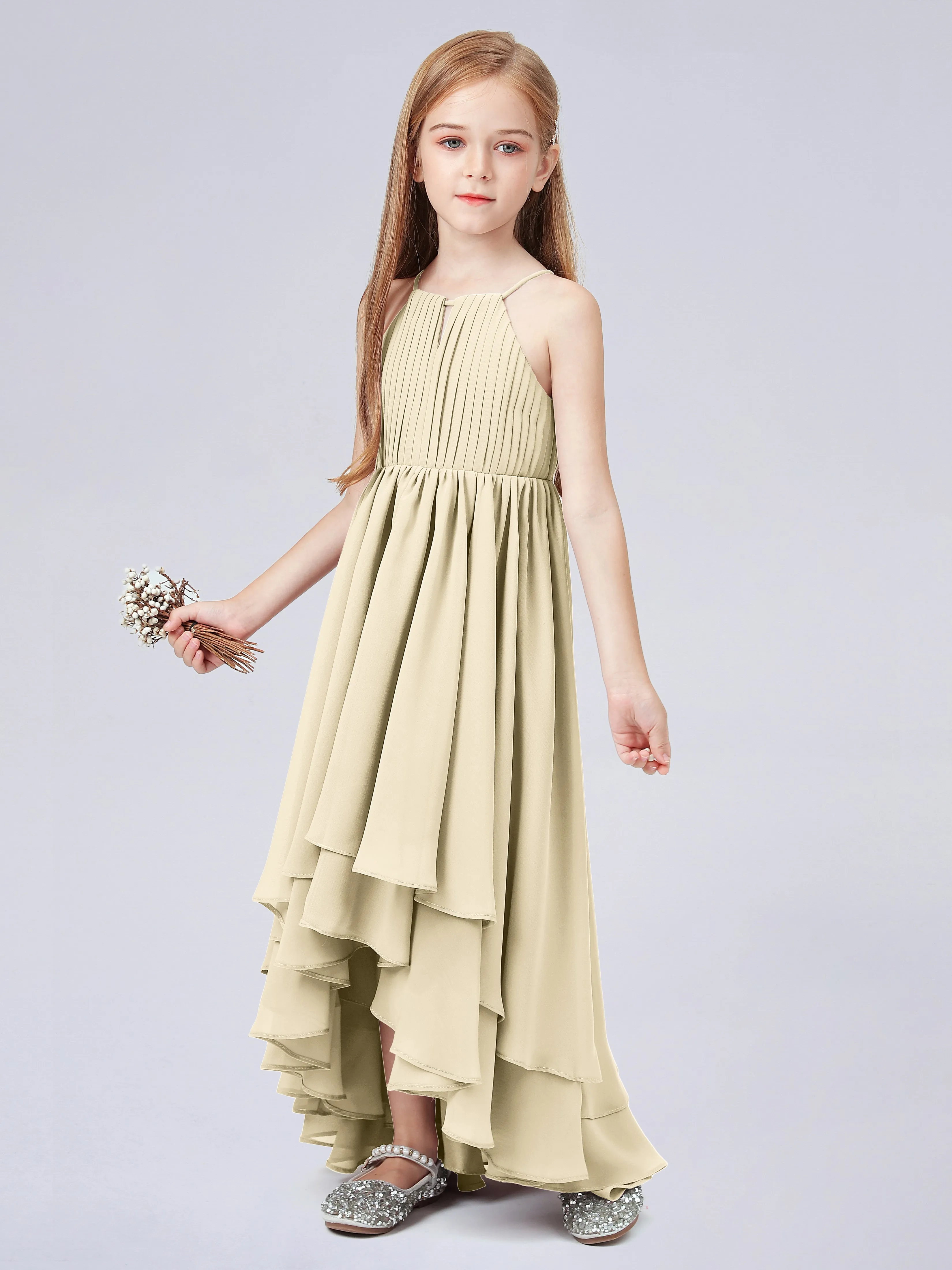 High Neck Junior Bridesmaid Dress with Cascade