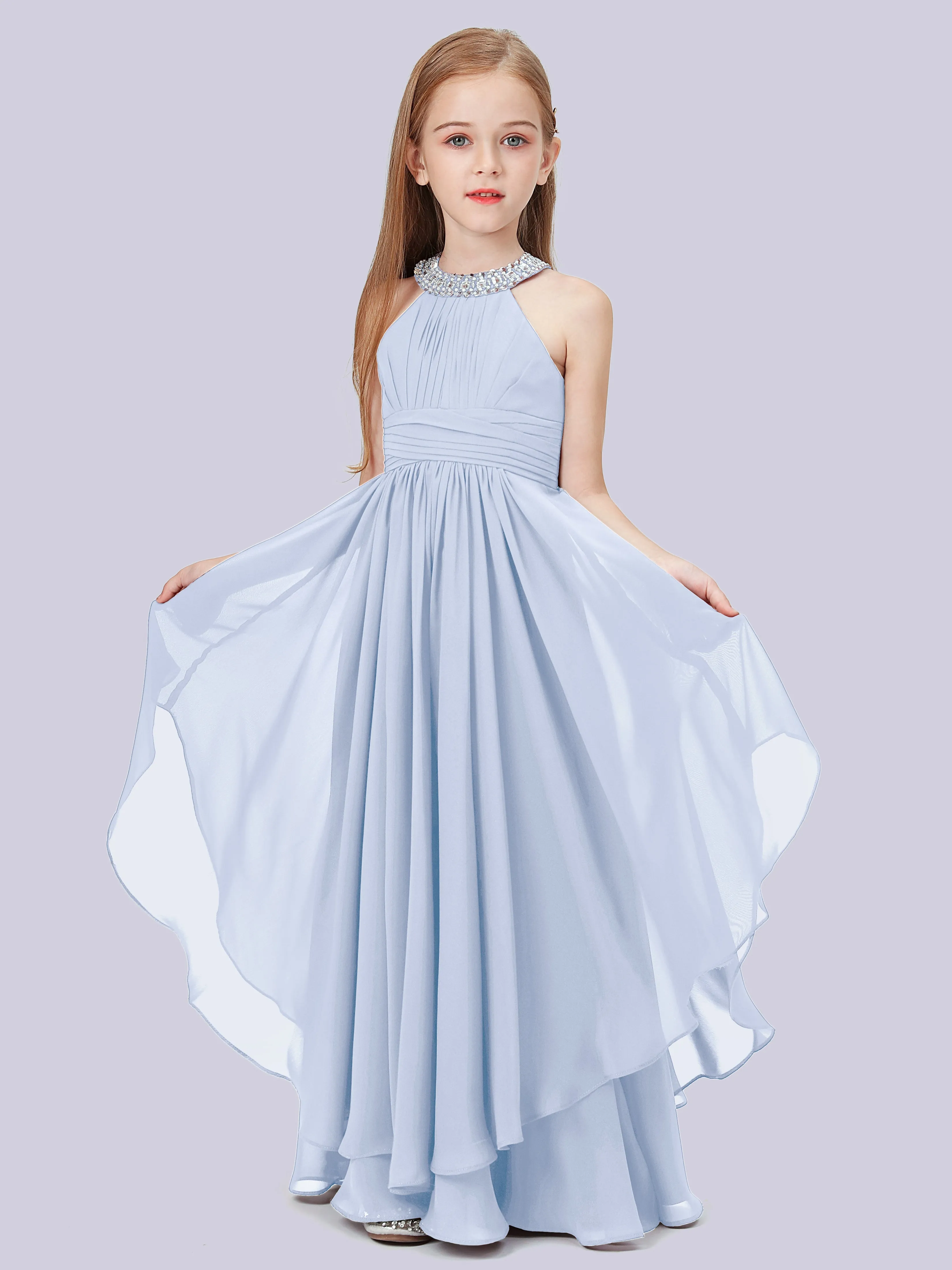 High Neck Junior Bridesmaid Dress with Cascade