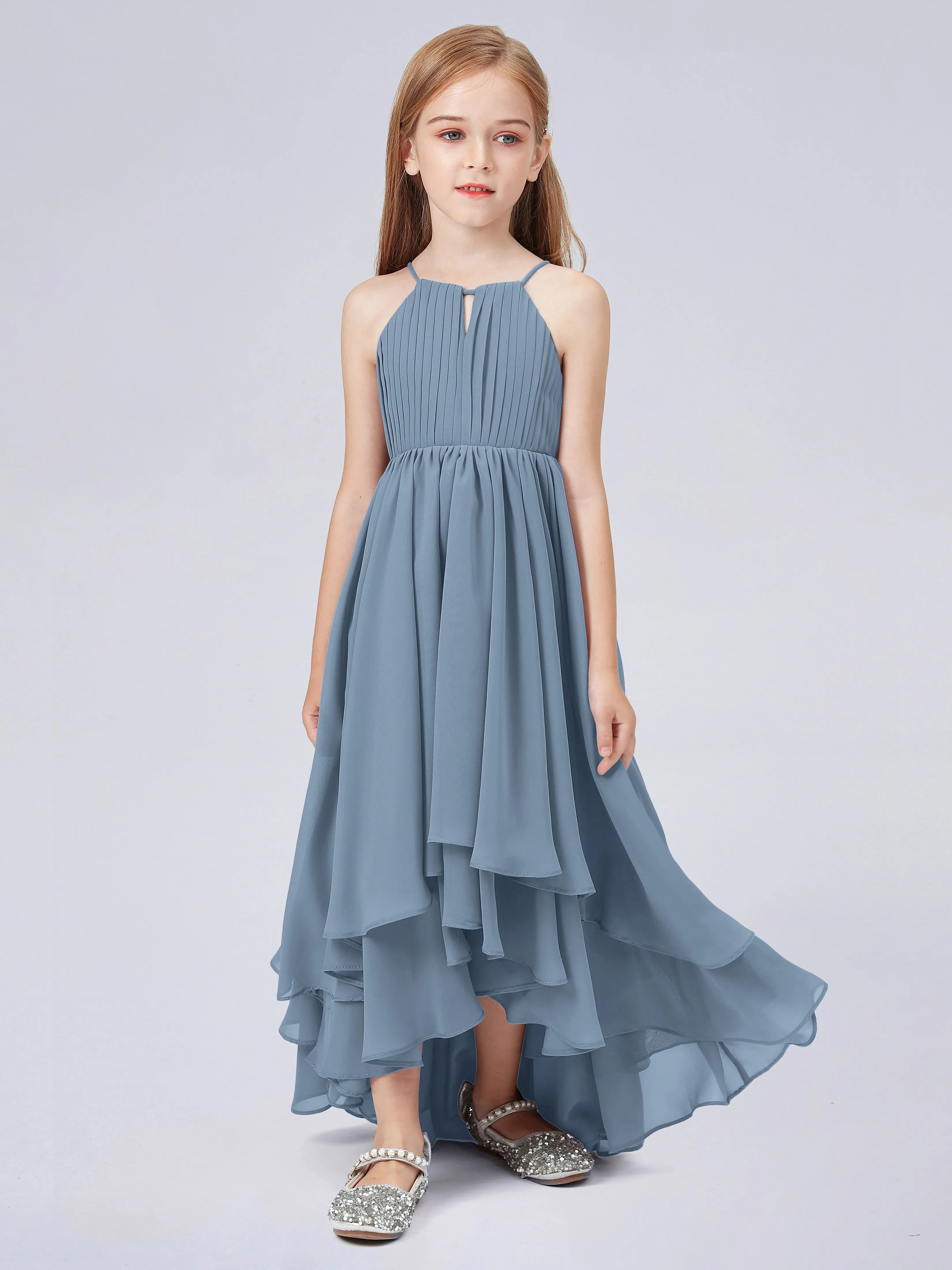 High Neck Junior Bridesmaid Dress with Cascade